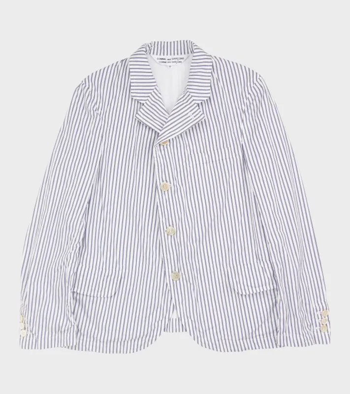 Striped Cotton Blazer White/Dark Blue made by Comme des Garcons