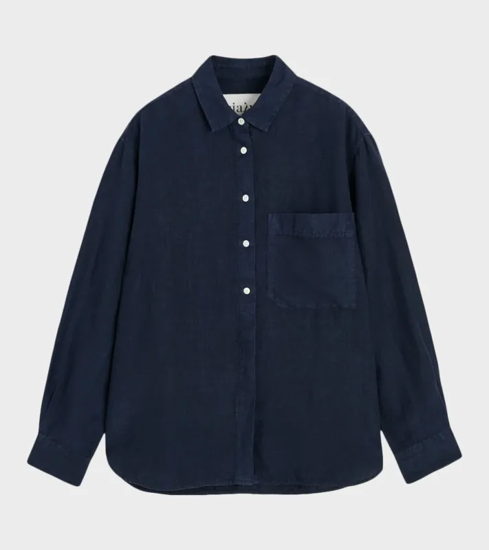 Lynette Shirt Linen Navy made by aiayu