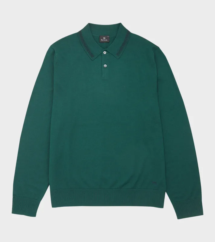 L/S Merino Wool Polo Forest Green made by Paul Smith