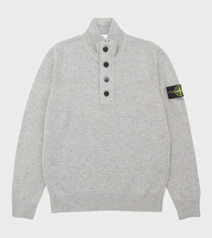 Half Zip Button Wool Knit Light Grey made by Stone Island