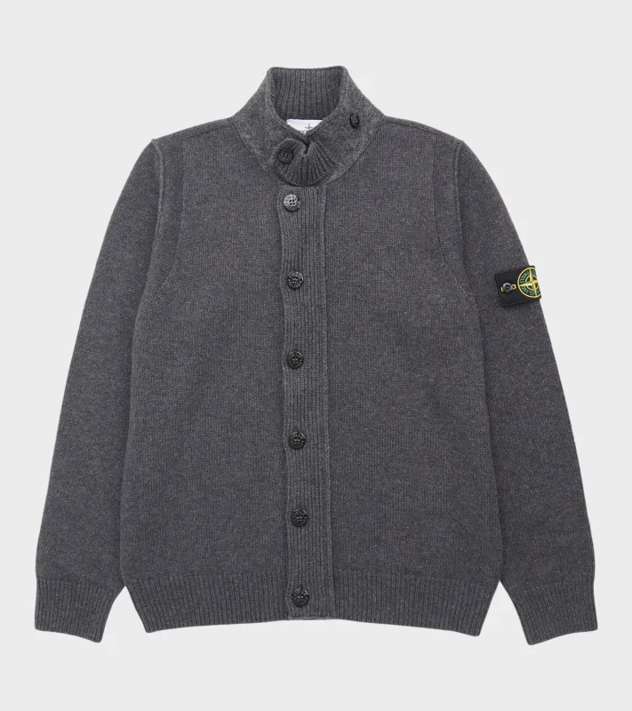 Zip Button Wool Cardigan Dark Grey made by Stone Island