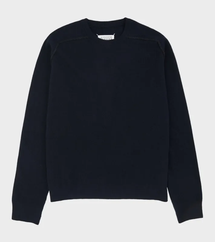Virgin Wool Crewneck Sweater Navy Blue made by Maison Margiela