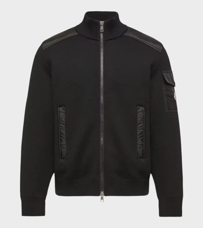 Padded Wool Zip-up Cardigan Black made by Moncler