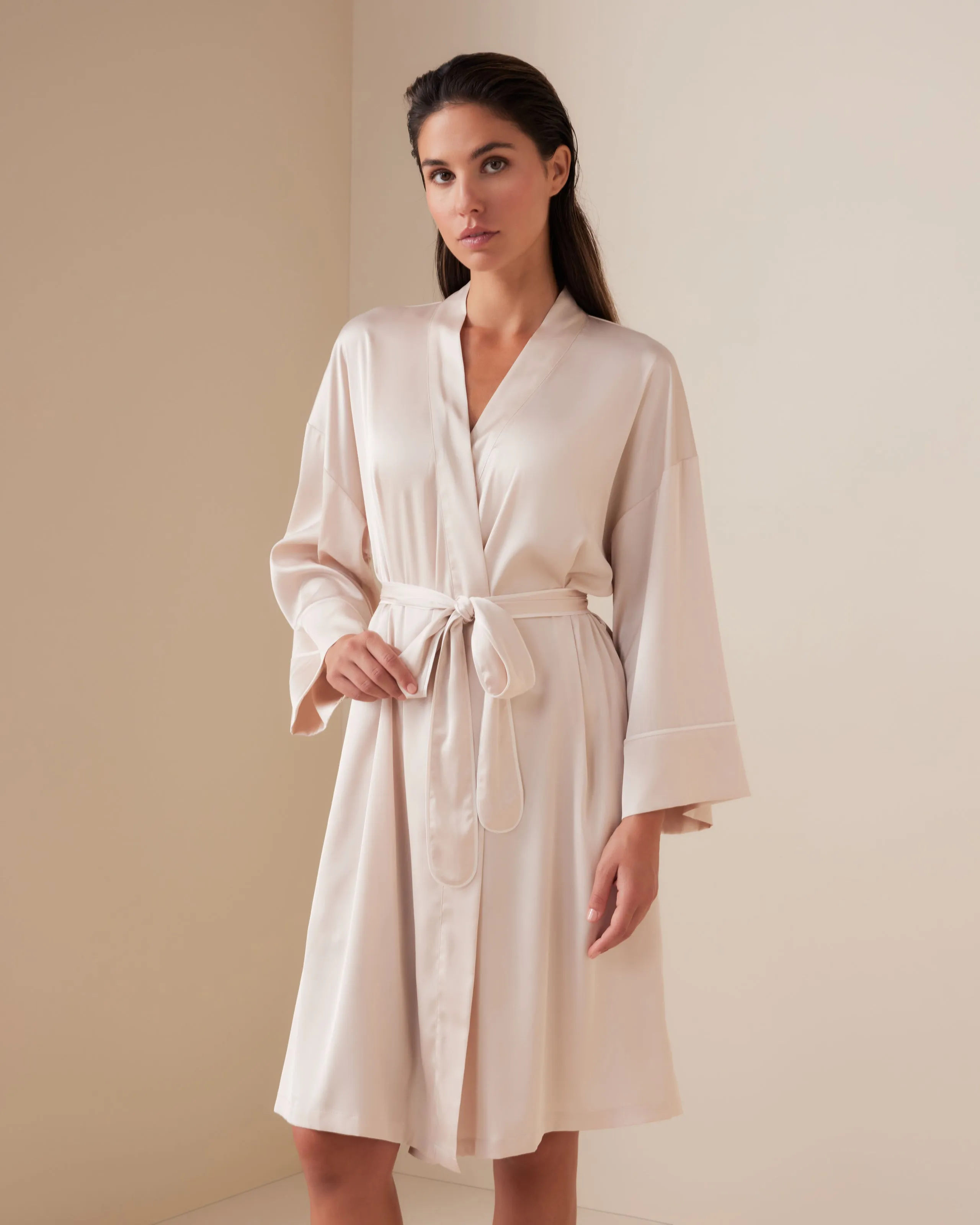 Piped Long Satin Robe sold by Léays