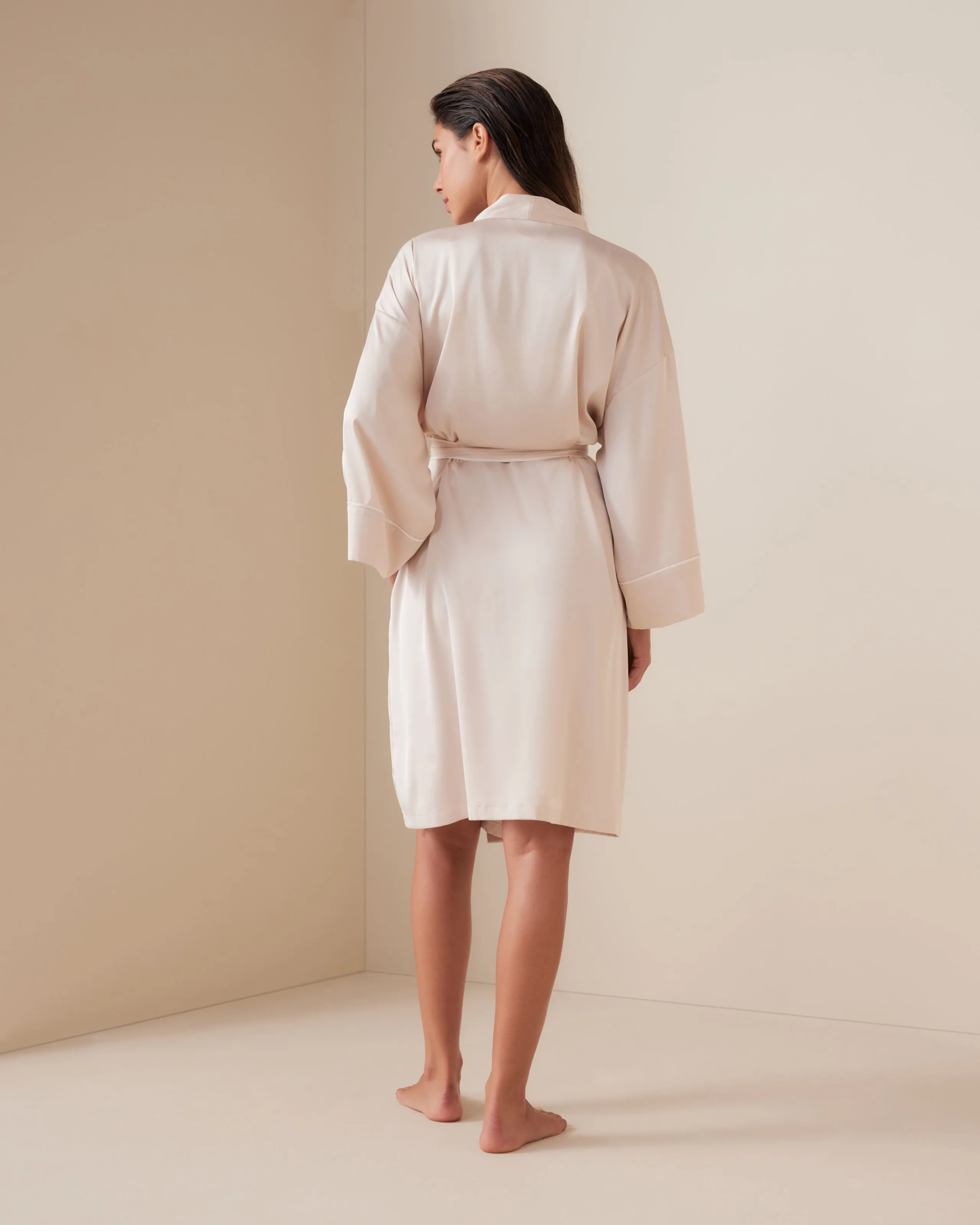 Piped Long Satin Robe sold by Léays product image thumbnail 4