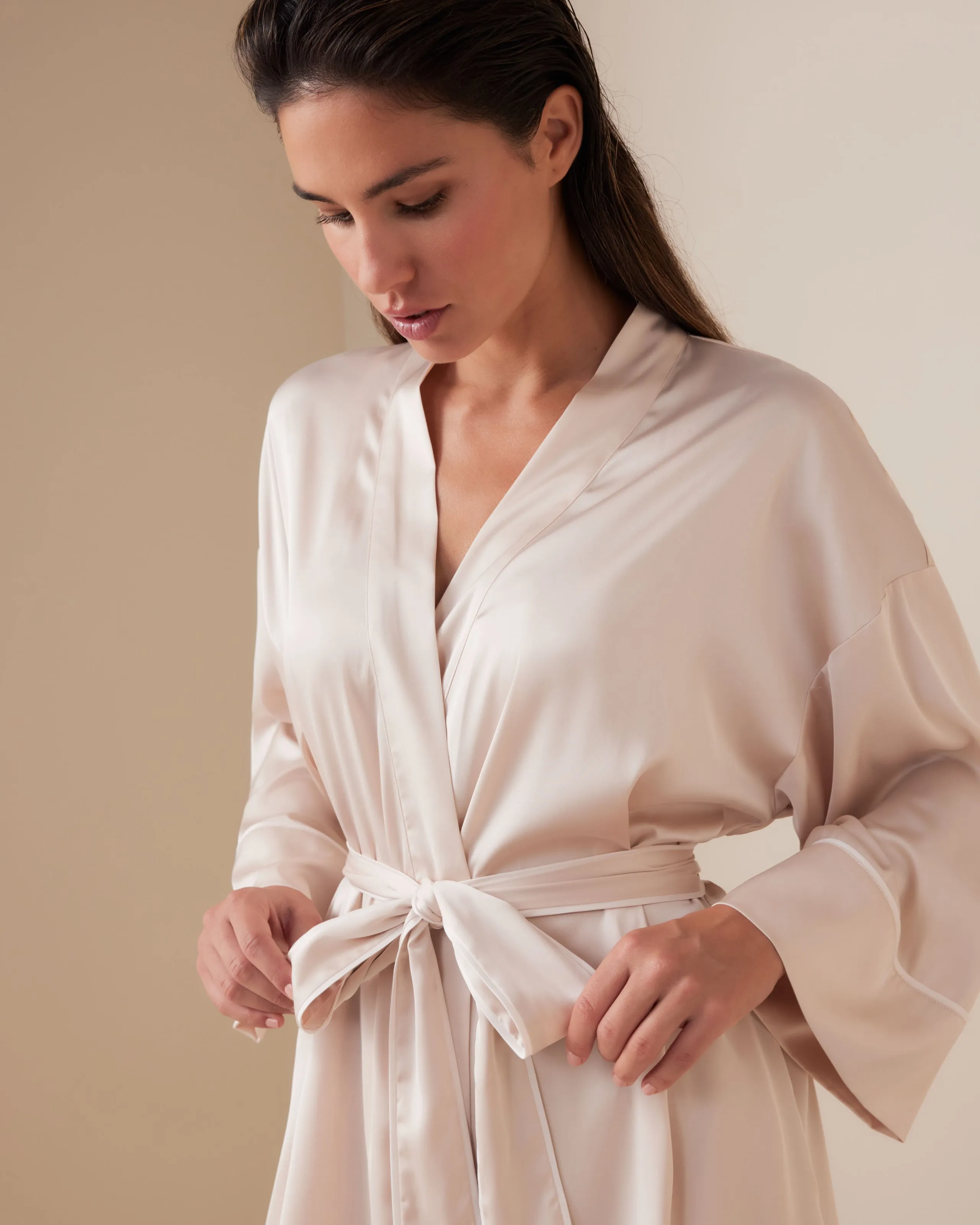 Piped Long Satin Robe sold by Léays product image thumbnail 3
