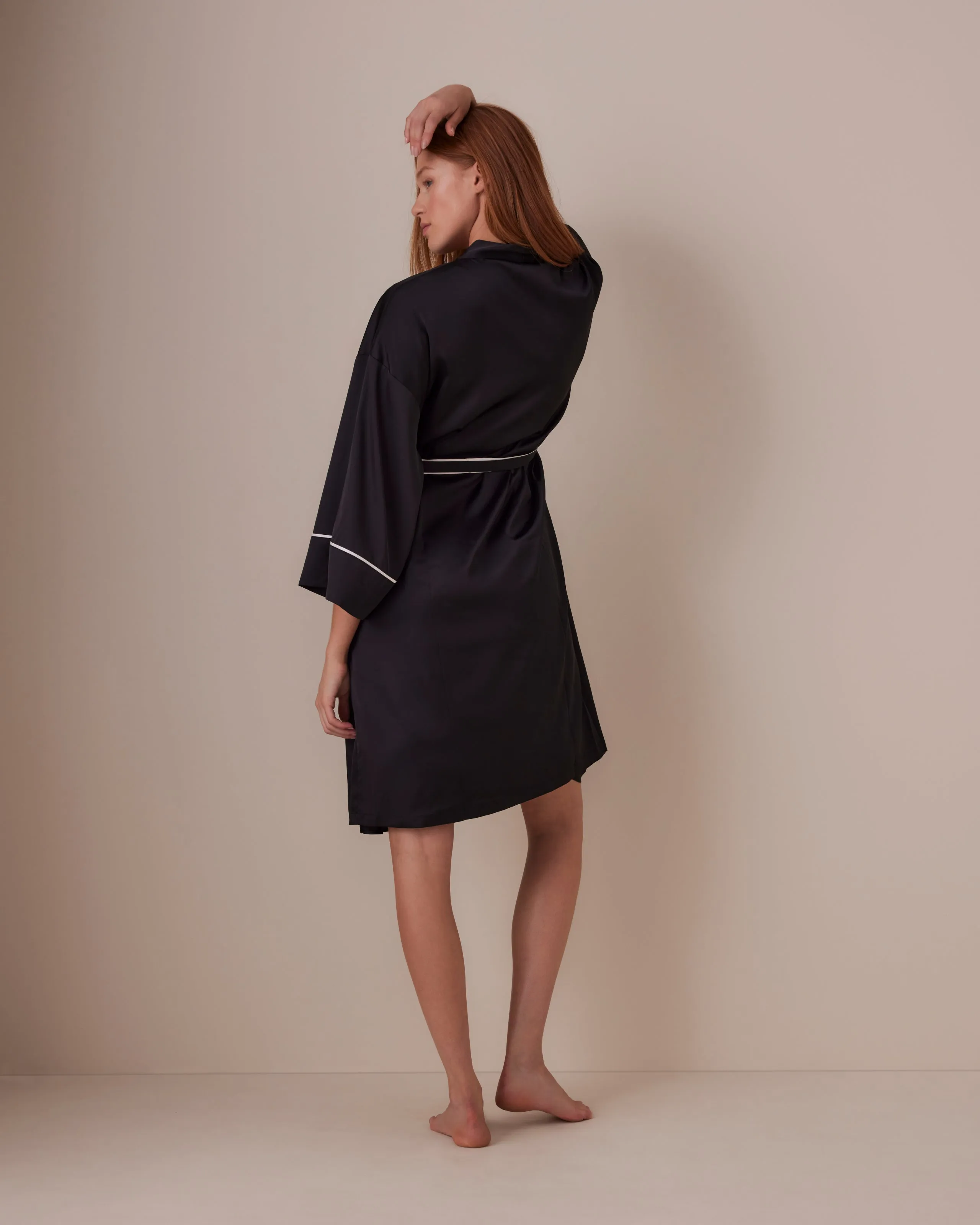 Piped Long Satin Robe sold by Léays product image thumbnail 3