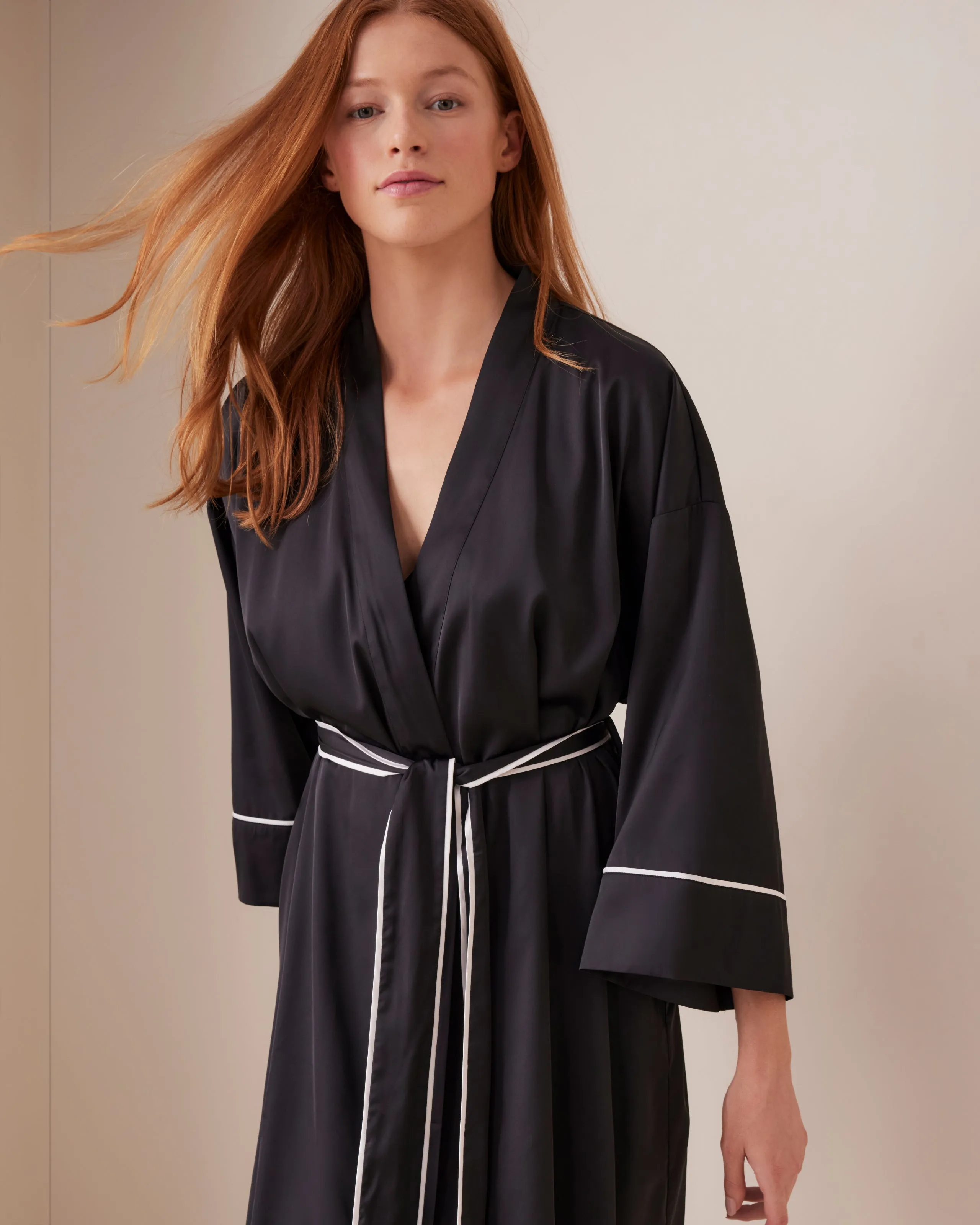 Piped Long Satin Robe sold by Léays product image thumbnail 4