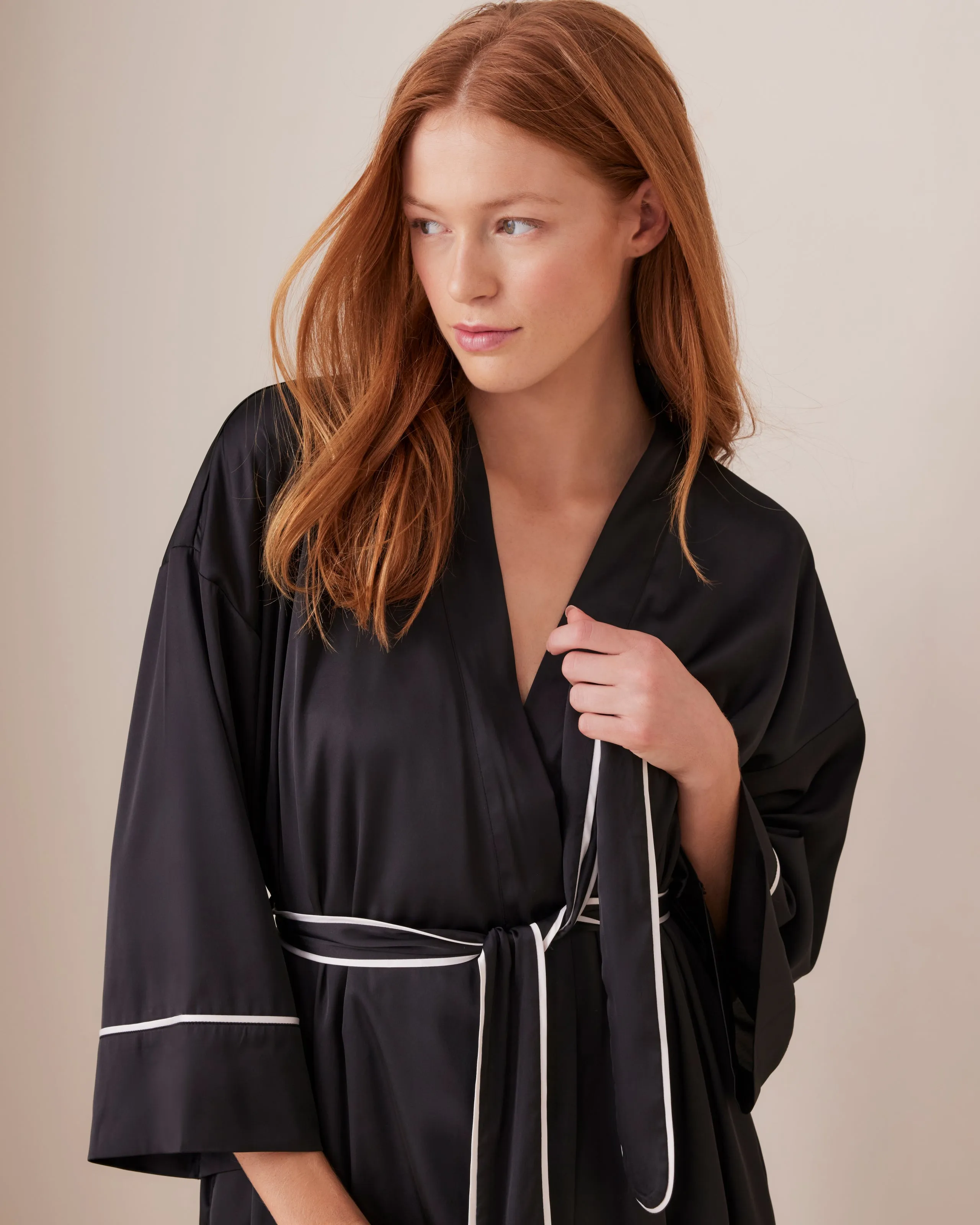 Piped Long Satin Robe sold by Léays product image thumbnail 2