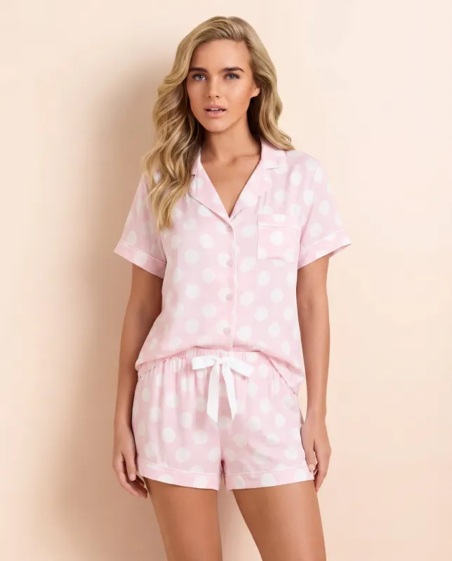 Pink Polka Sateen Shortie PJ Set made by Léays