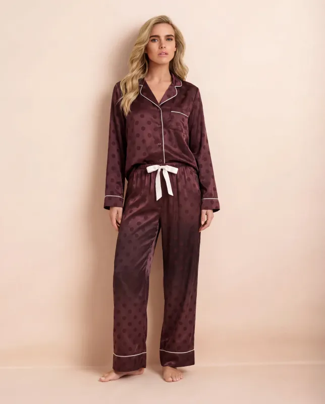 Spot Satin Jacquard Long PJ Set made by Léays