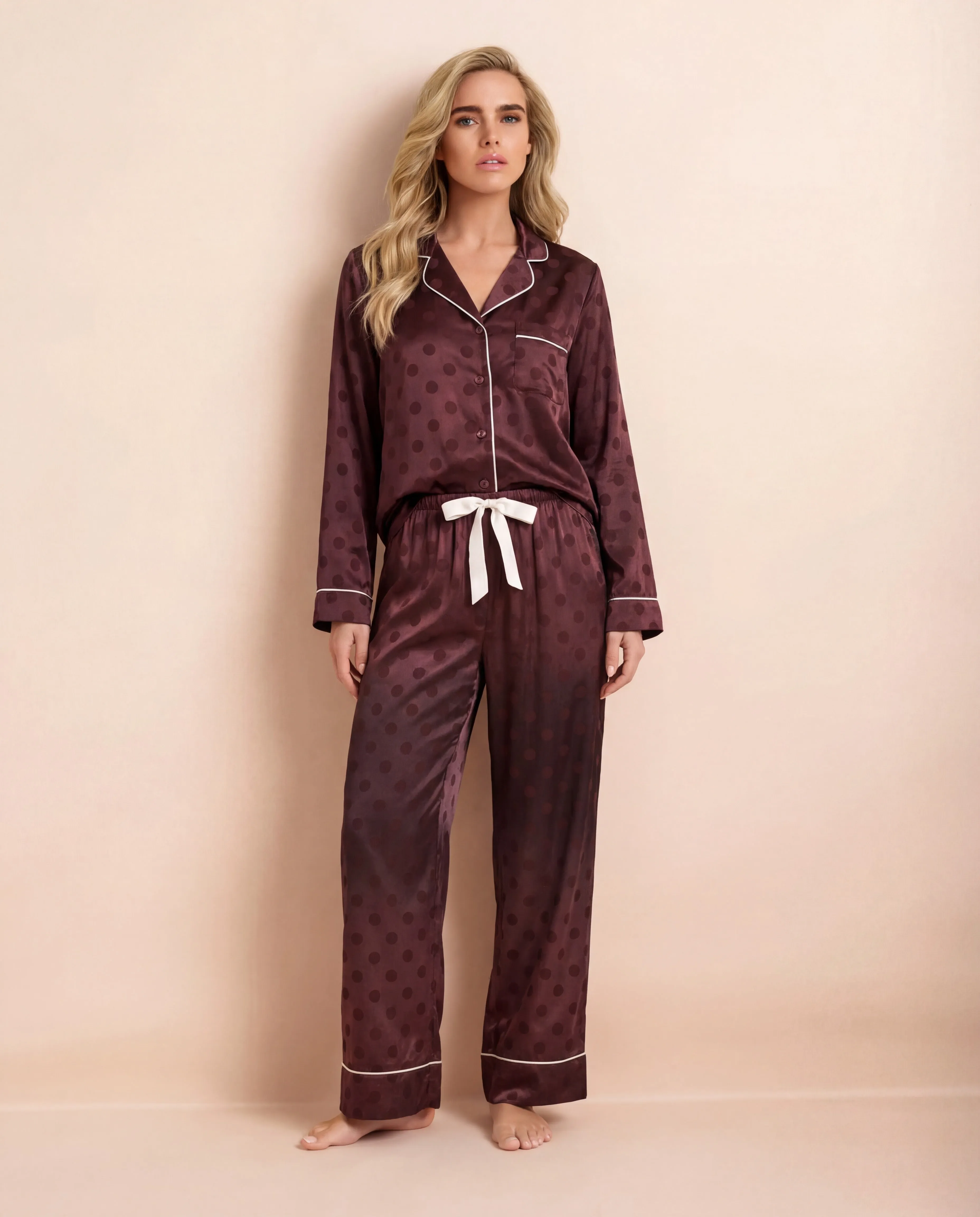 Spot Satin Jacquard Long PJ Set sold by Léays