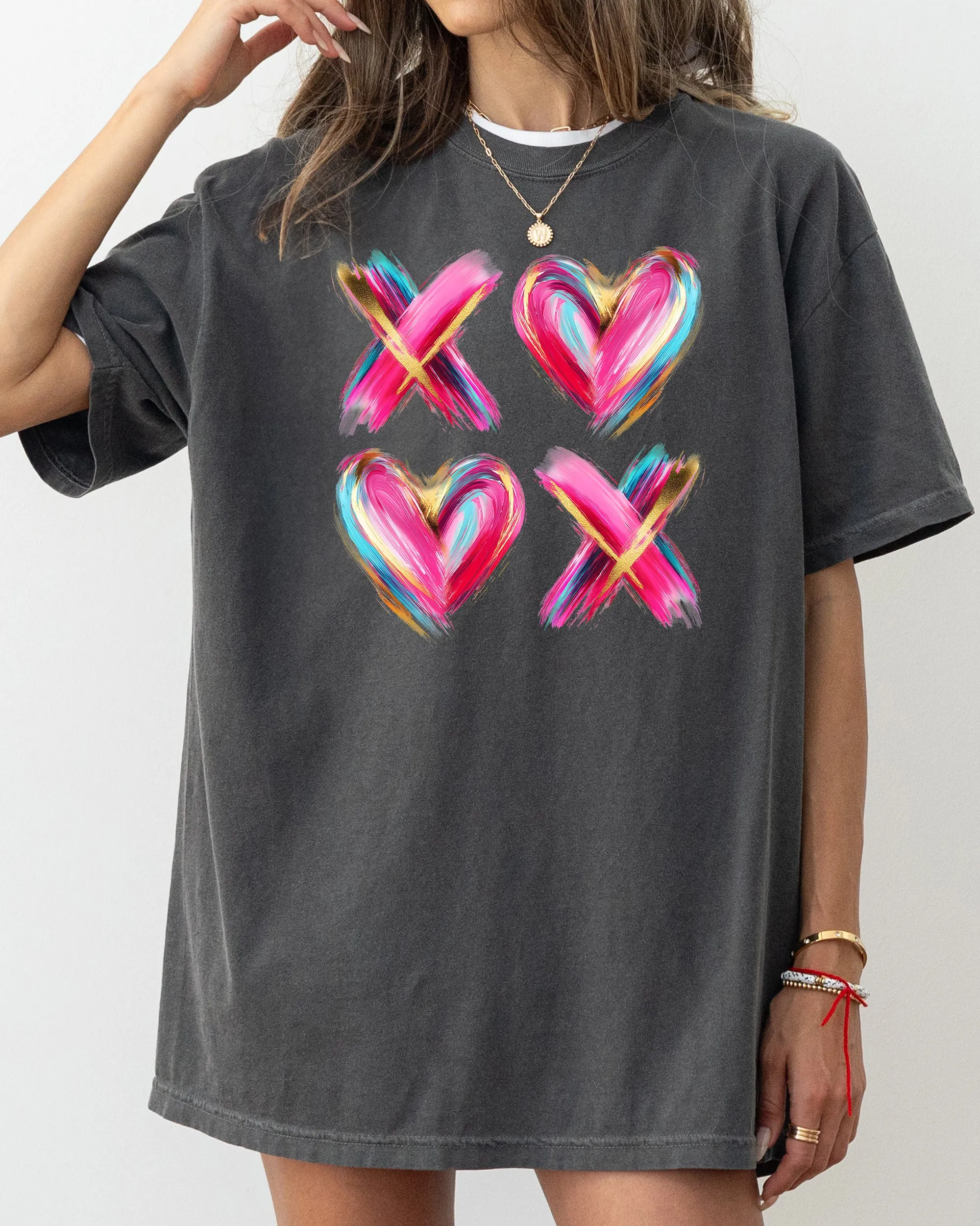Glittery XOXO, Colorful Valentine's Day, Real Glitter, Faux Gold, Comfort Colors T-Shirt sold by Refinery Number One product image thumbnail 3