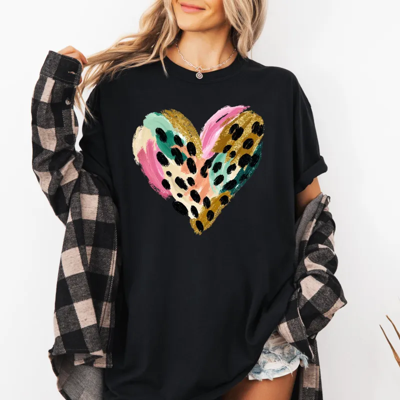 Glittery Leopard Print Heart, Abstract, Real Glitter, Love, Valentine's Day, Comfort Colors T-Shirt sold by Refinery Number One