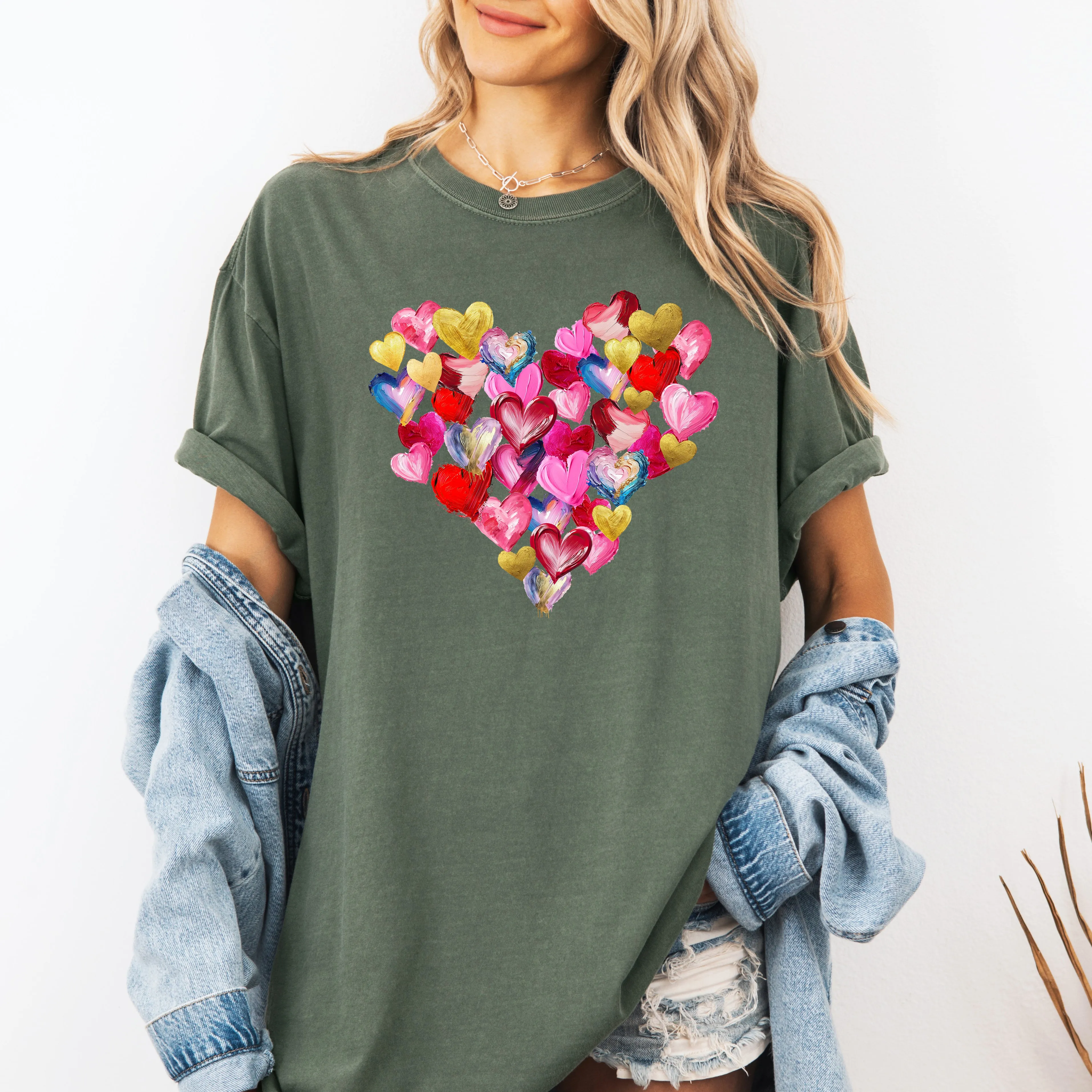 Glittery Hearts, Brush Stroke, Love, Valentine's Day, Comfort Colors T-Shirt sold by Refinery Number One product image thumbnail 2