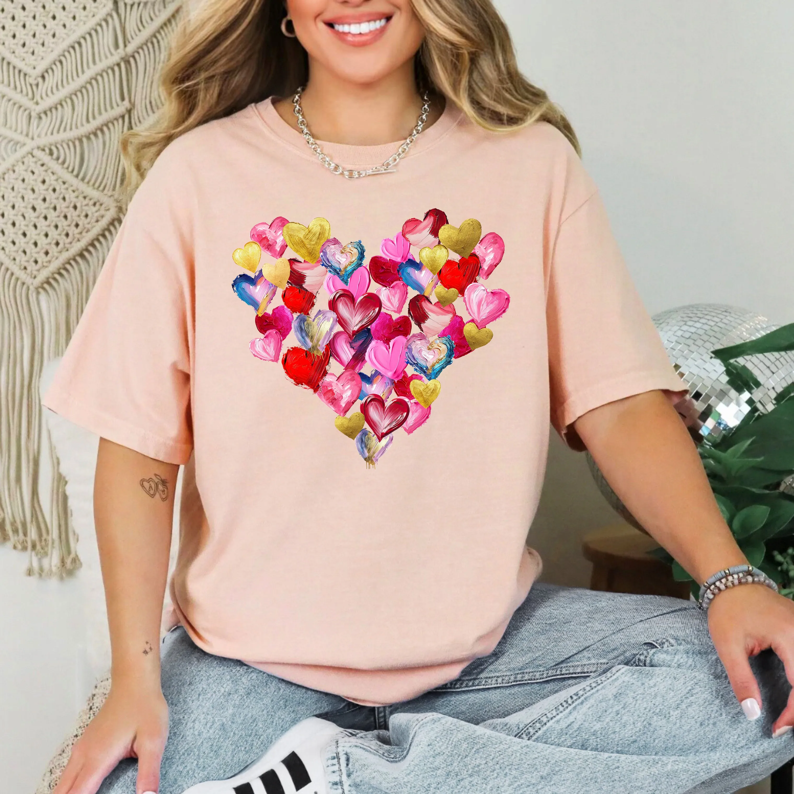 Glittery Hearts, Brush Stroke, Love, Valentine's Day, Comfort Colors T-Shirt sold by Refinery Number One product image thumbnail 5