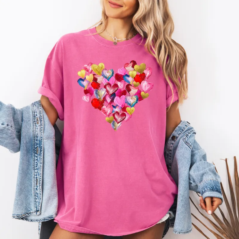 Glittery Hearts, Brush Stroke, Love, Valentine's Day, Comfort Colors T-Shirt sold by Refinery Number One