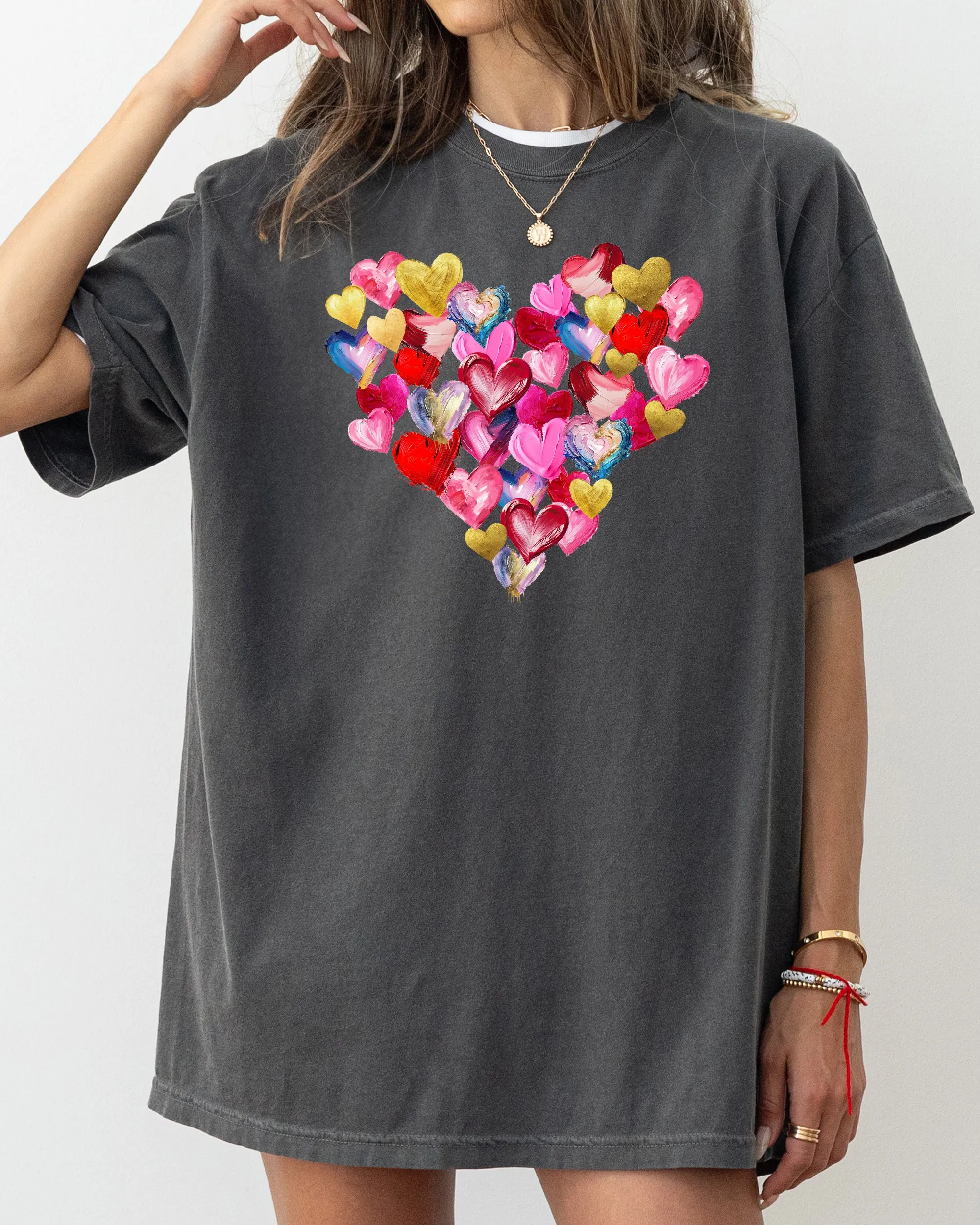 Glittery Hearts, Brush Stroke, Love, Valentine's Day, Comfort Colors T-Shirt sold by Refinery Number One product image thumbnail 4