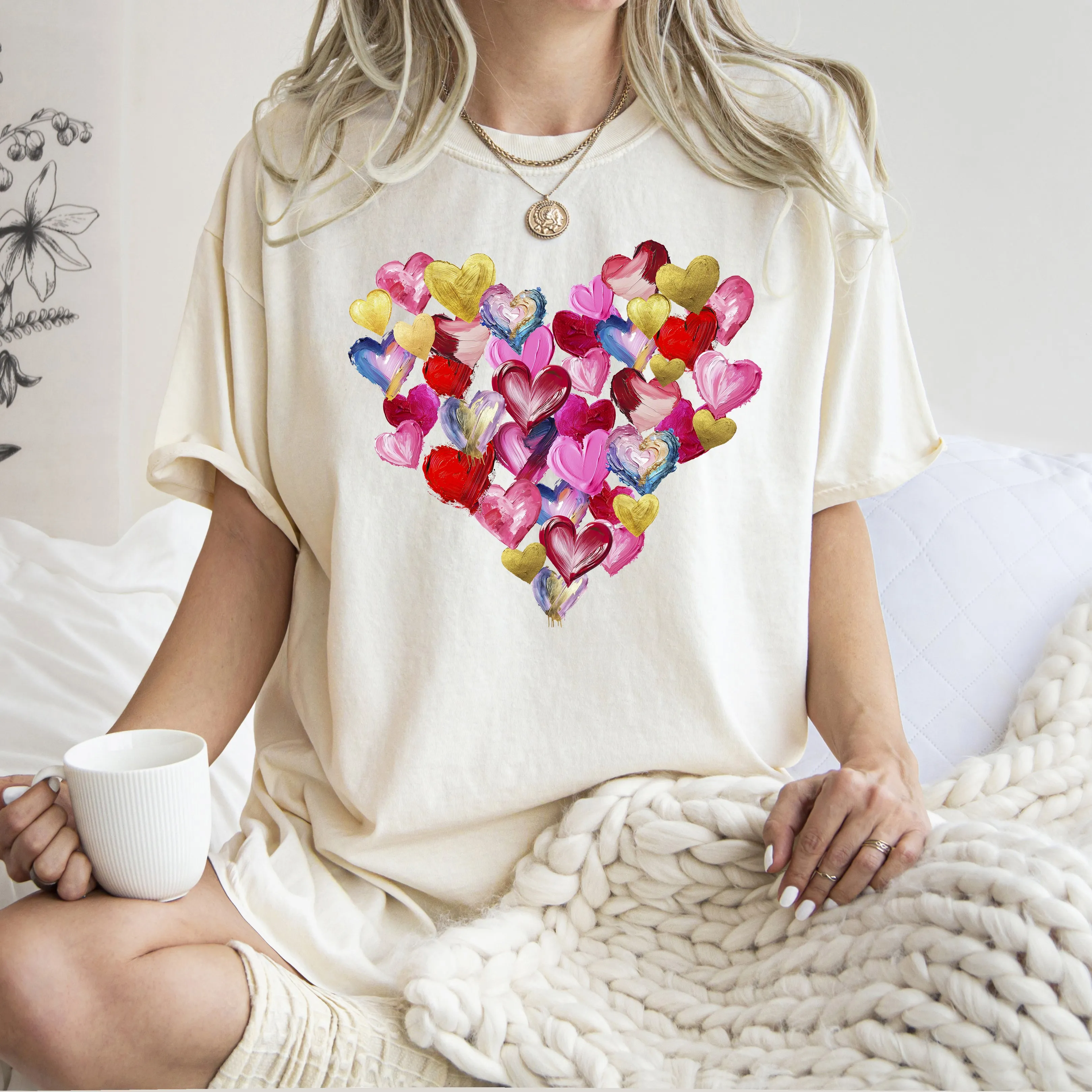 Glittery Hearts, Brush Stroke, Love, Valentine's Day, Comfort Colors T-Shirt sold by Refinery Number One product image thumbnail 3