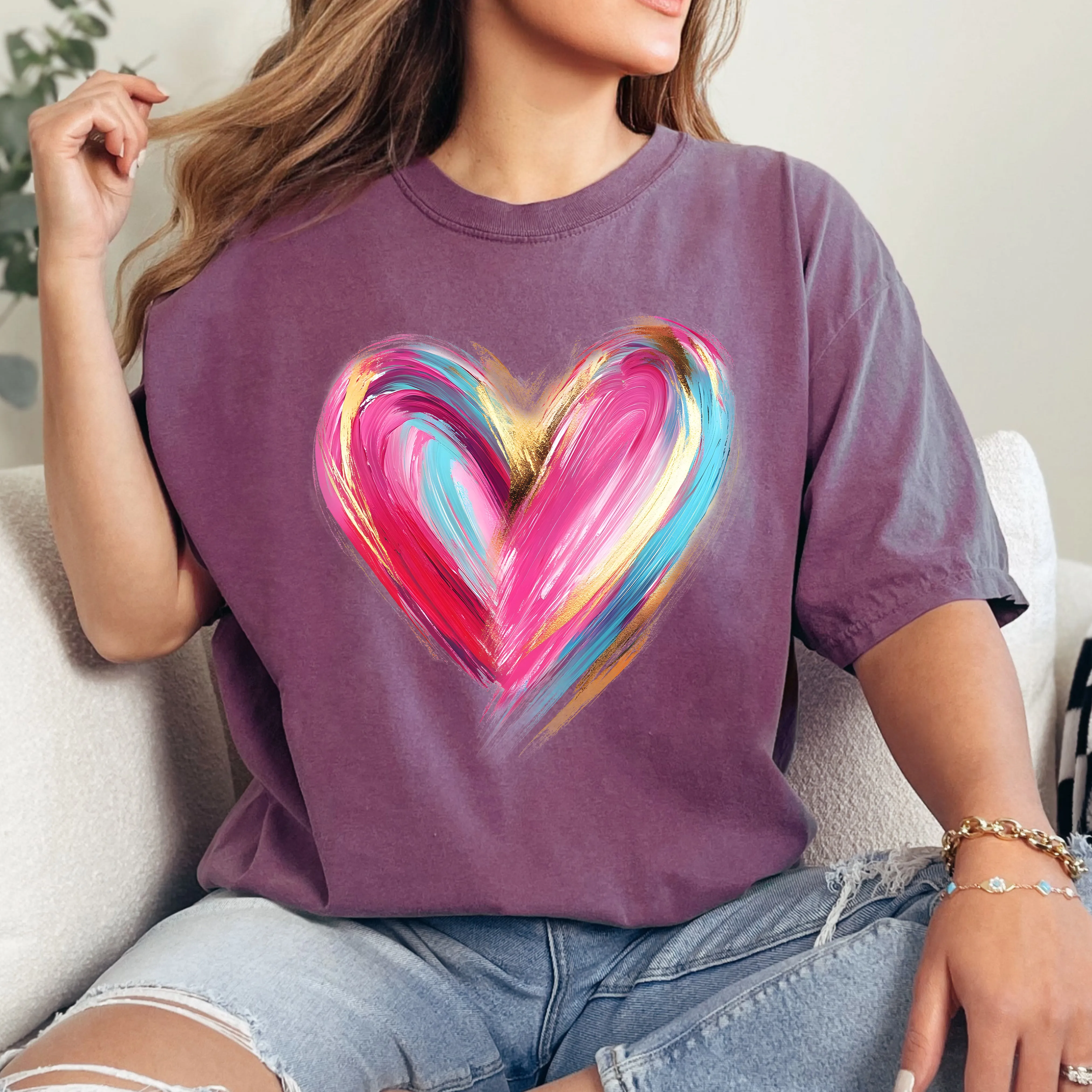 Glittery Brush Stroke Heart, Valentine's Day, Love, Faux Gold, Comfort Colors T-Shirt sold by Refinery Number One product image thumbnail 5