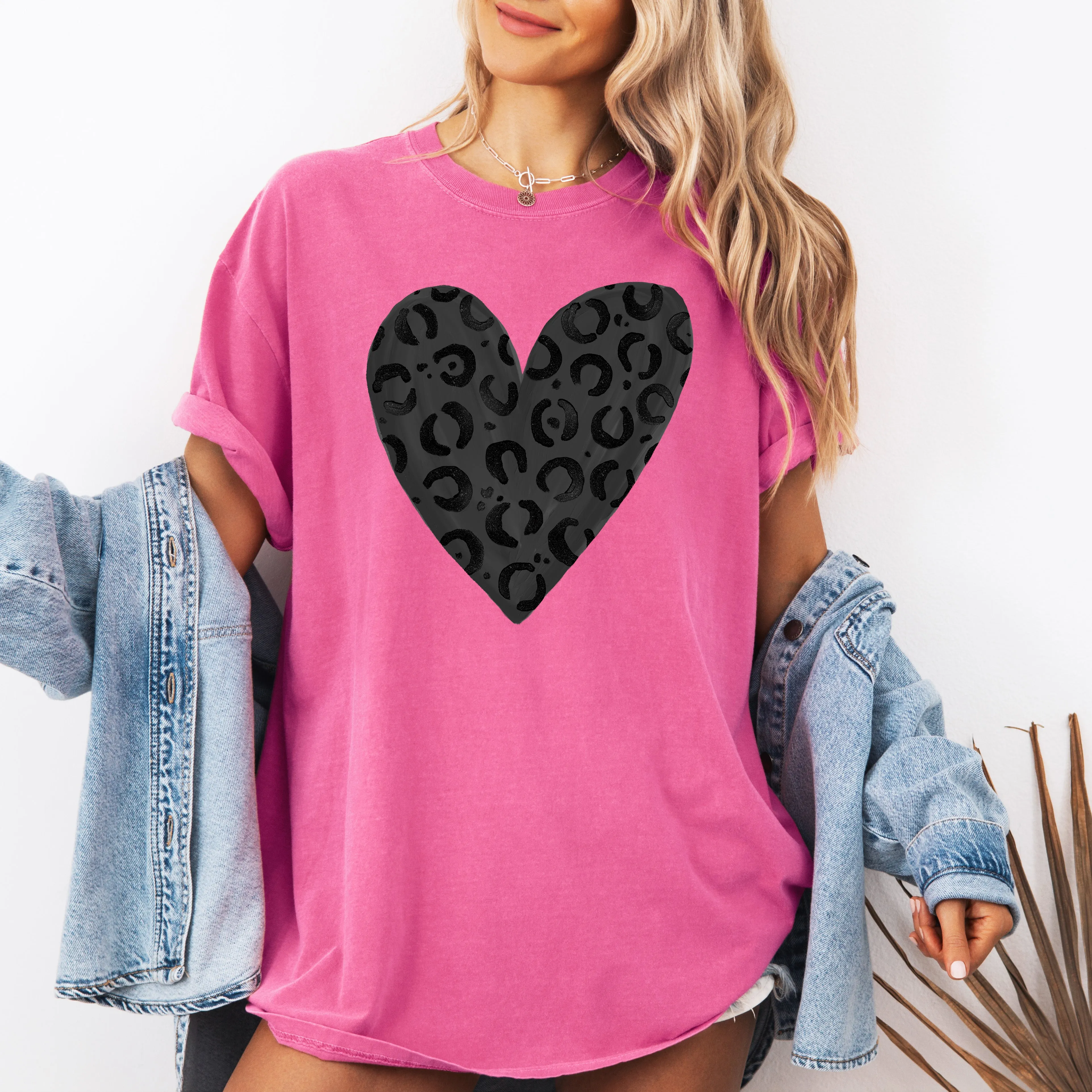 Glittery Black Leopard Print, Valentine's Day Heart, Love, Comfort Colors T-Shirt sold by Refinery Number One product image thumbnail 3