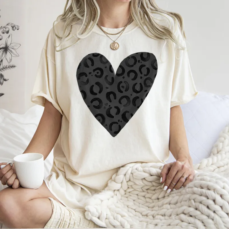 Glittery Black Leopard Print, Valentine's Day Heart, Love, Comfort Colors T-Shirt sold by Refinery Number One