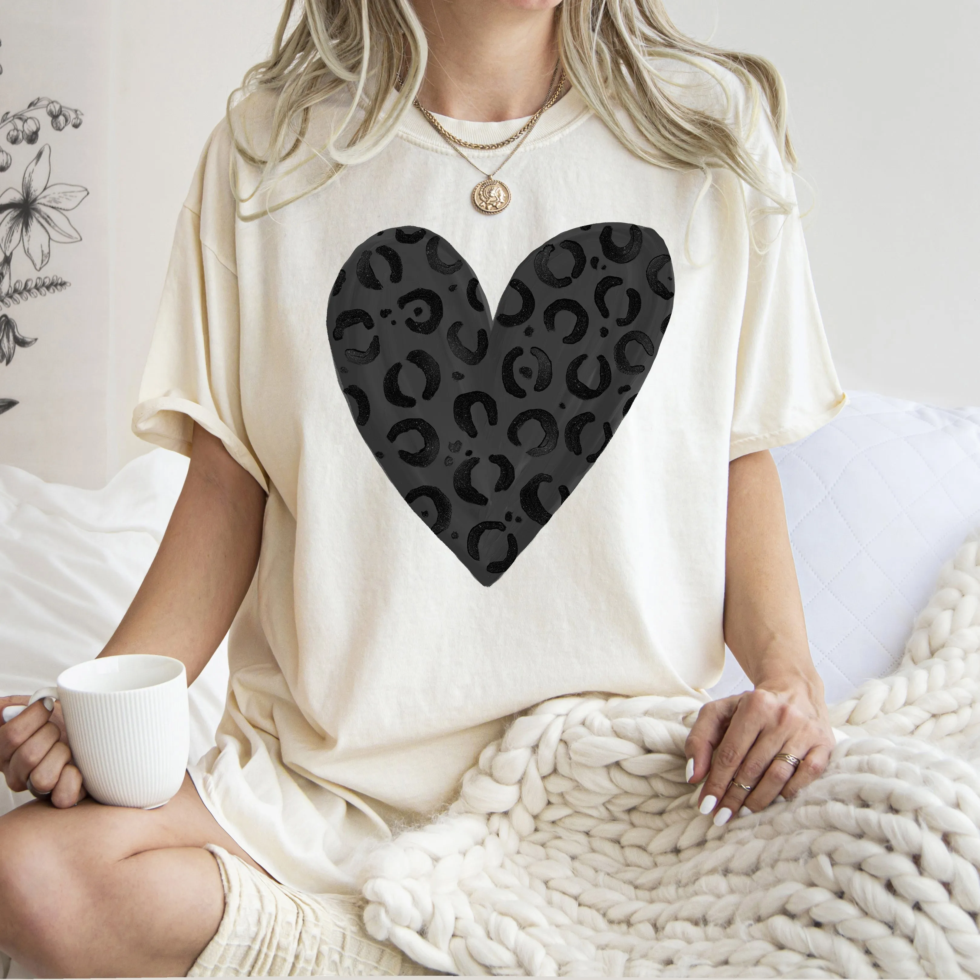 Glittery Black Leopard Print, Valentine's Day Heart, Love, Comfort Colors T-Shirt sold by Refinery Number One