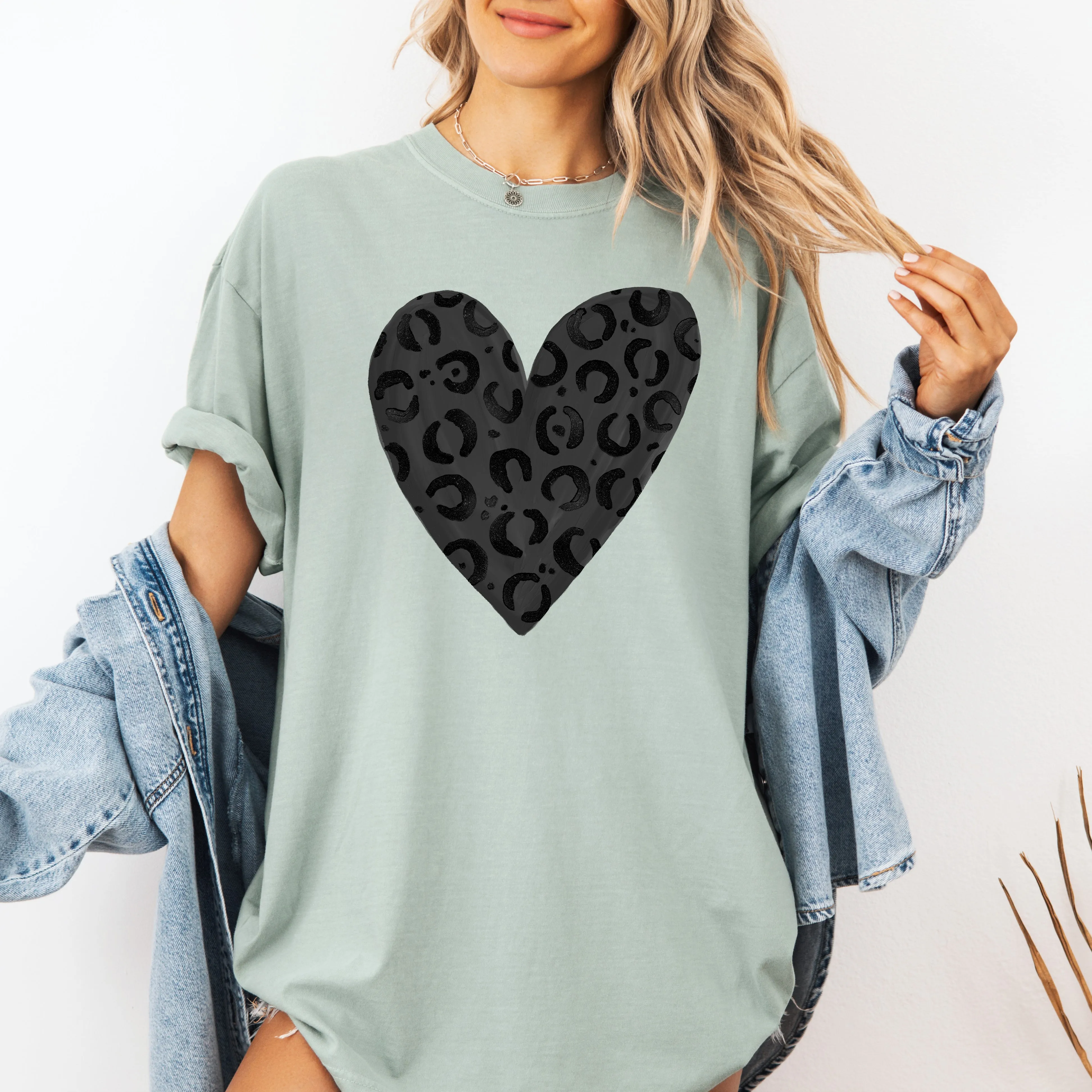 Glittery Black Leopard Print, Valentine's Day Heart, Love, Comfort Colors T-Shirt sold by Refinery Number One product image thumbnail 2