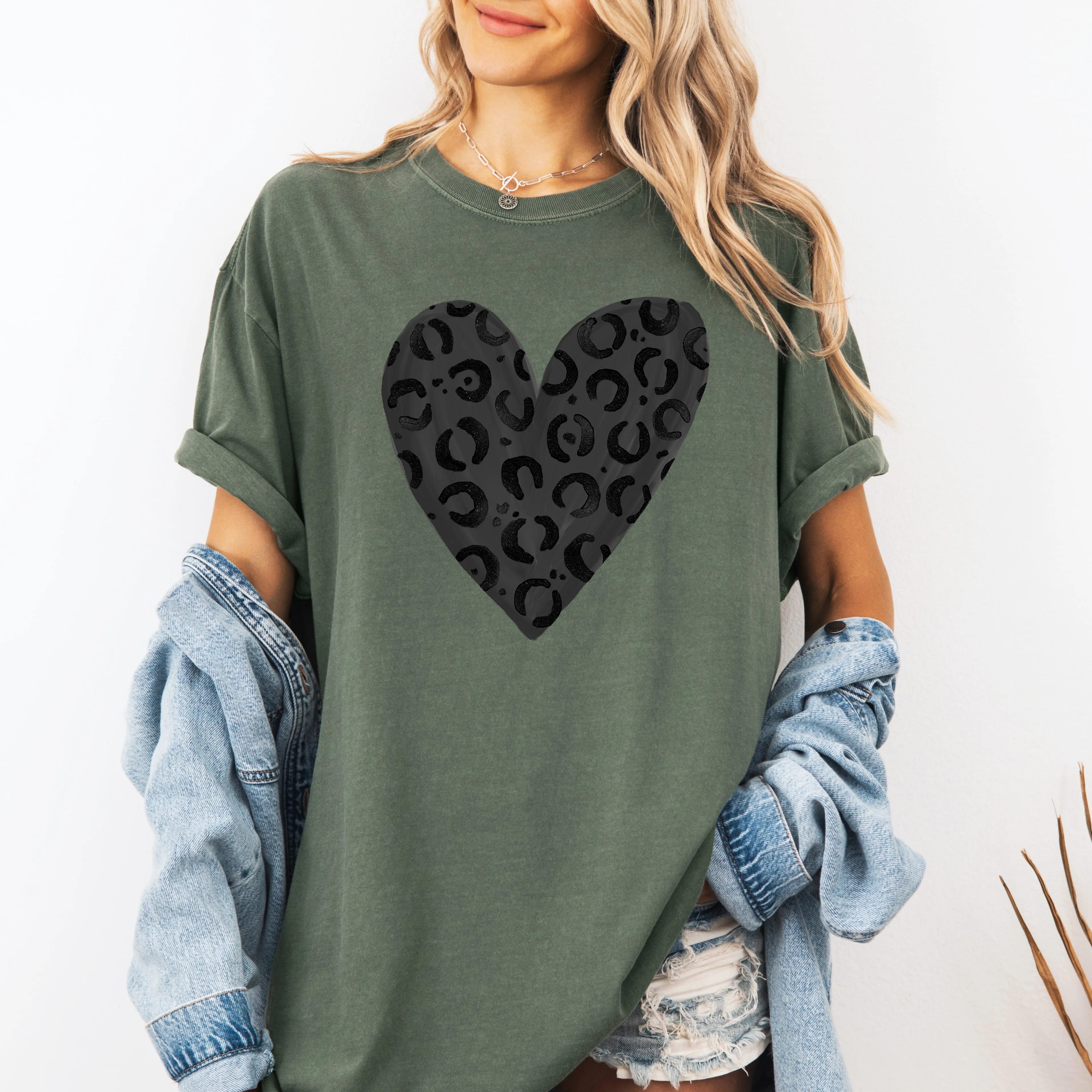 Glittery Black Leopard Print, Valentine's Day Heart, Love, Comfort Colors T-Shirt sold by Refinery Number One product image thumbnail 5