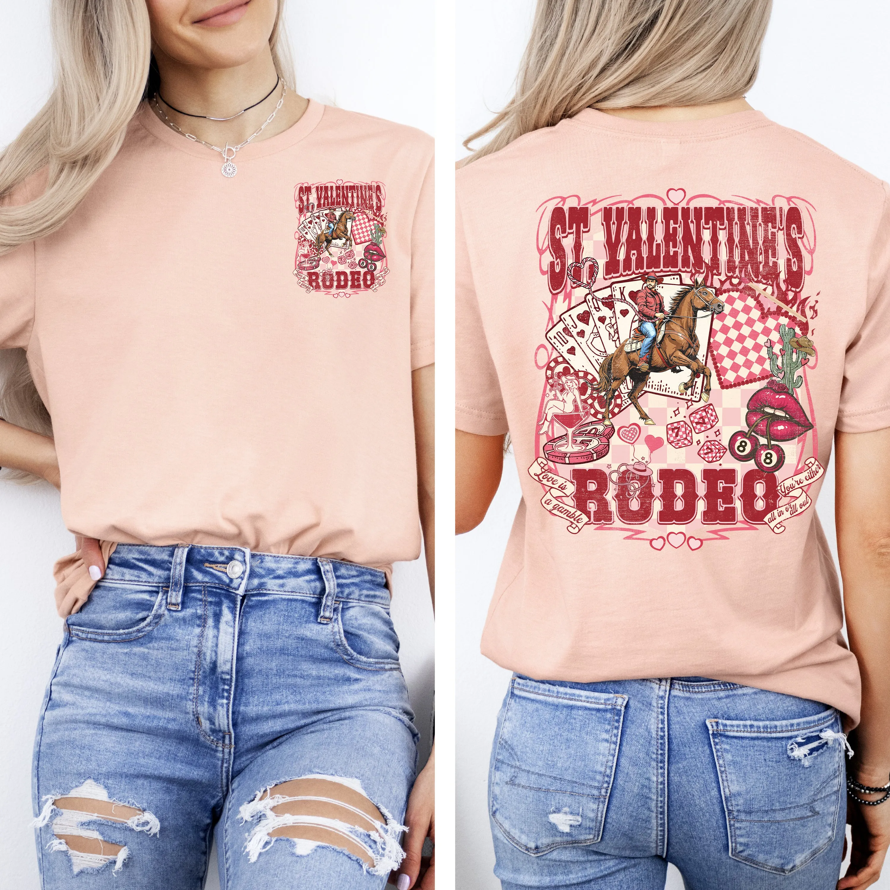 St Valentine's Rodeo, Western, Cowboy, Bronc, Front and Back, Love, Western, Country, Comfort Colors T-Shirt sold by Refinery Number One
