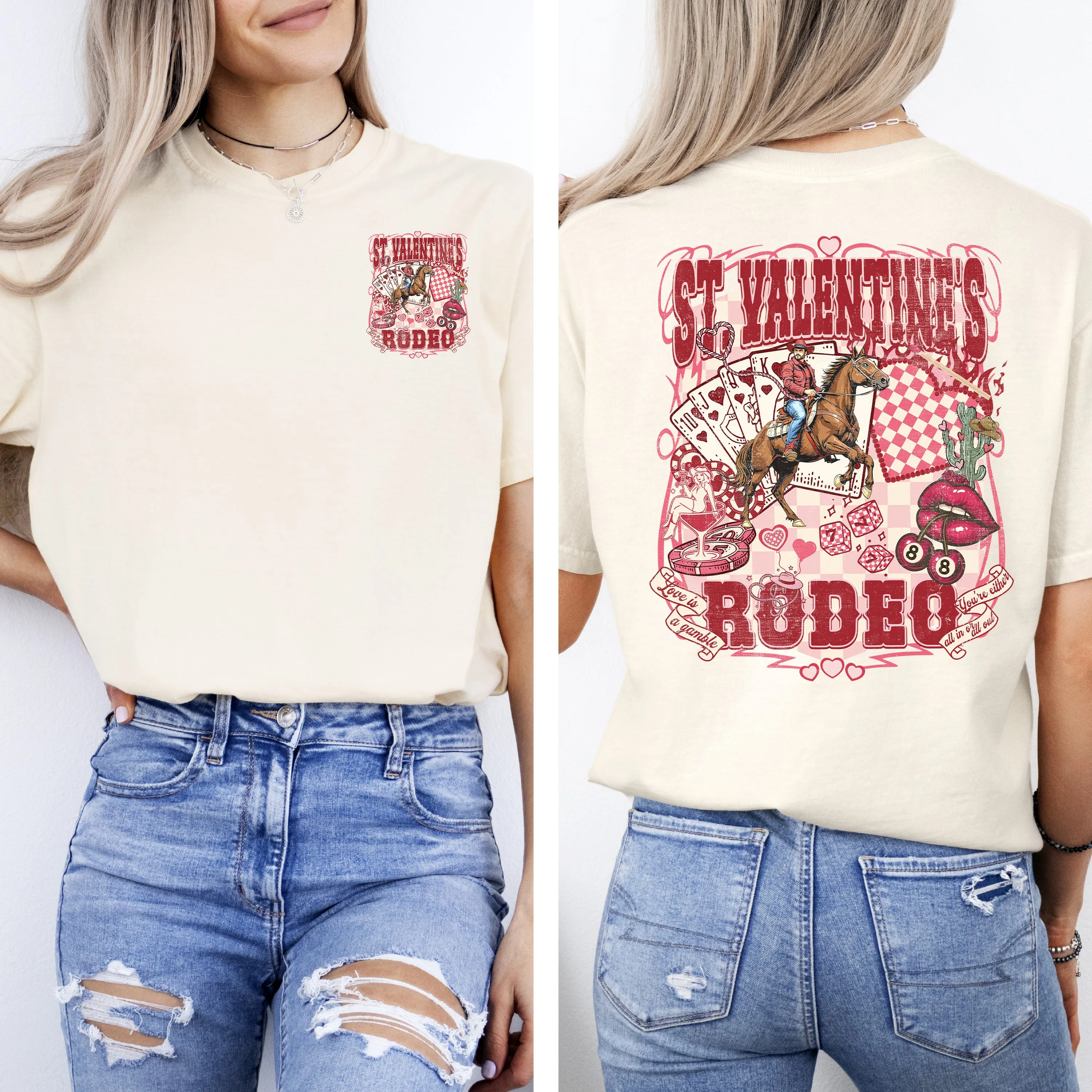 St Valentine's Rodeo, Western, Cowboy, Bronc, Front and Back, Love, Western, Country, Comfort Colors T-Shirt sold by Refinery Number One product image thumbnail 2