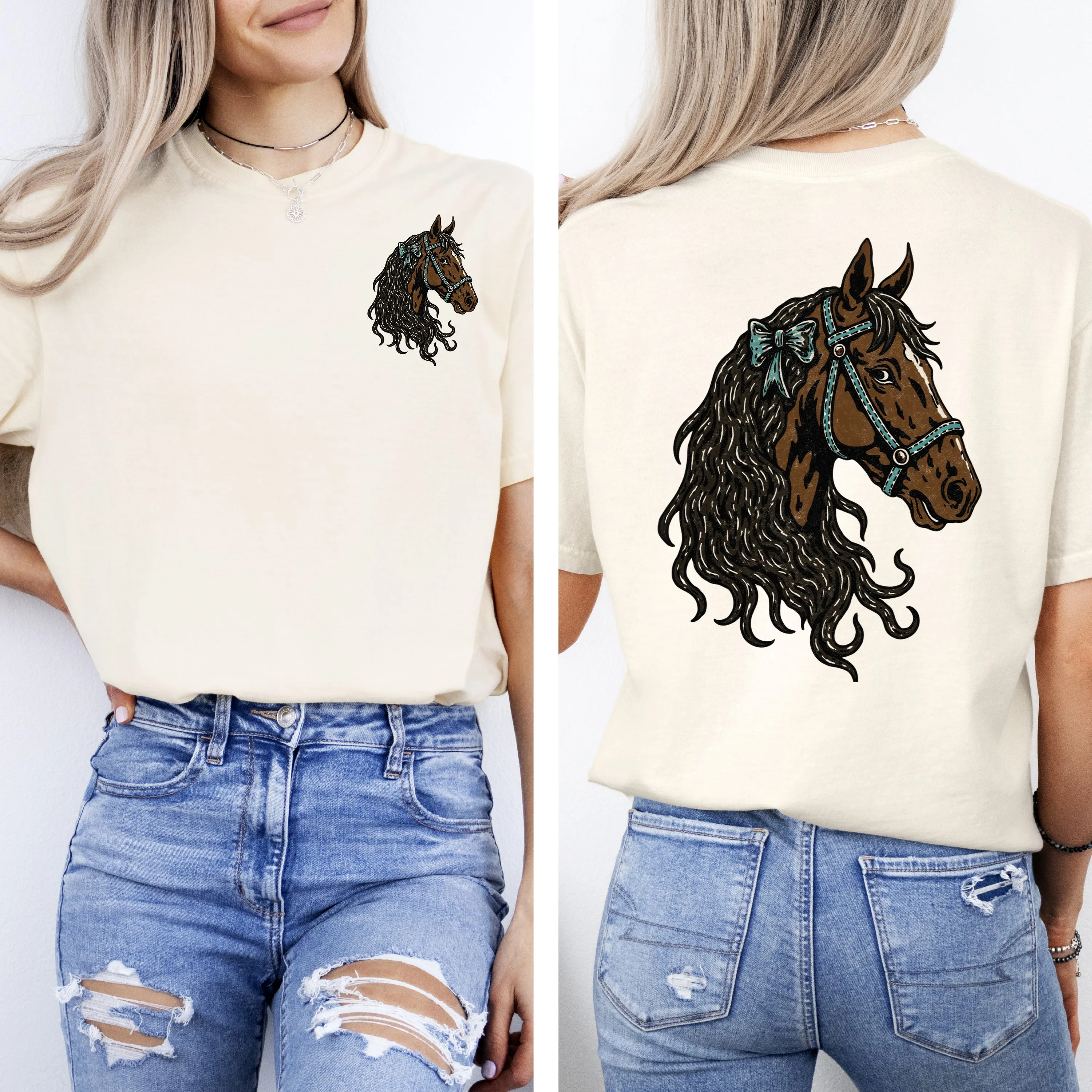 Adorable Horse, Bow, Western, Horse Girl, Front and Back, Comfort Colors T-Shirt sold by Refinery Number One product image thumbnail 3