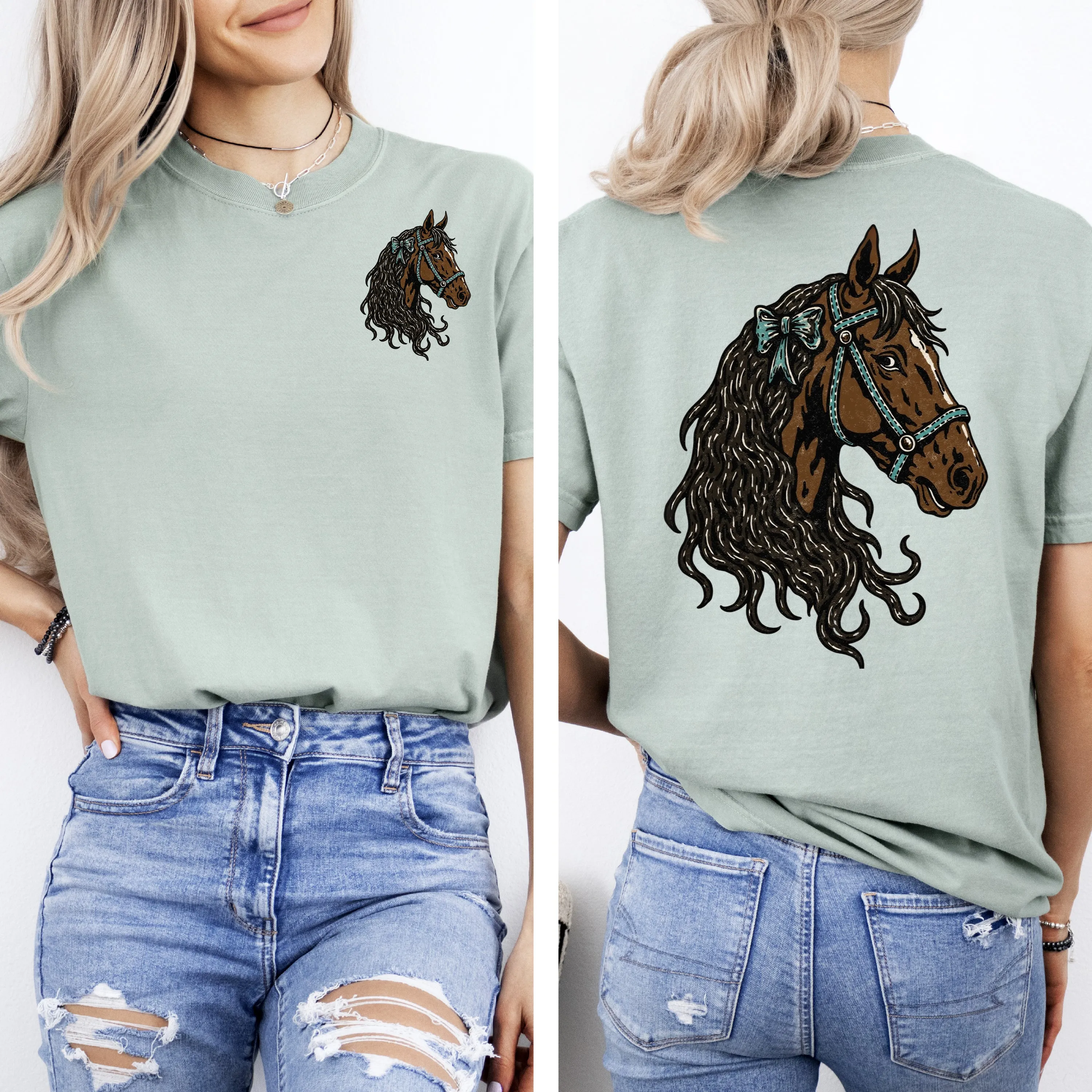 Adorable Horse, Bow, Western, Horse Girl, Front and Back, Comfort Colors T-Shirt sold by Refinery Number One