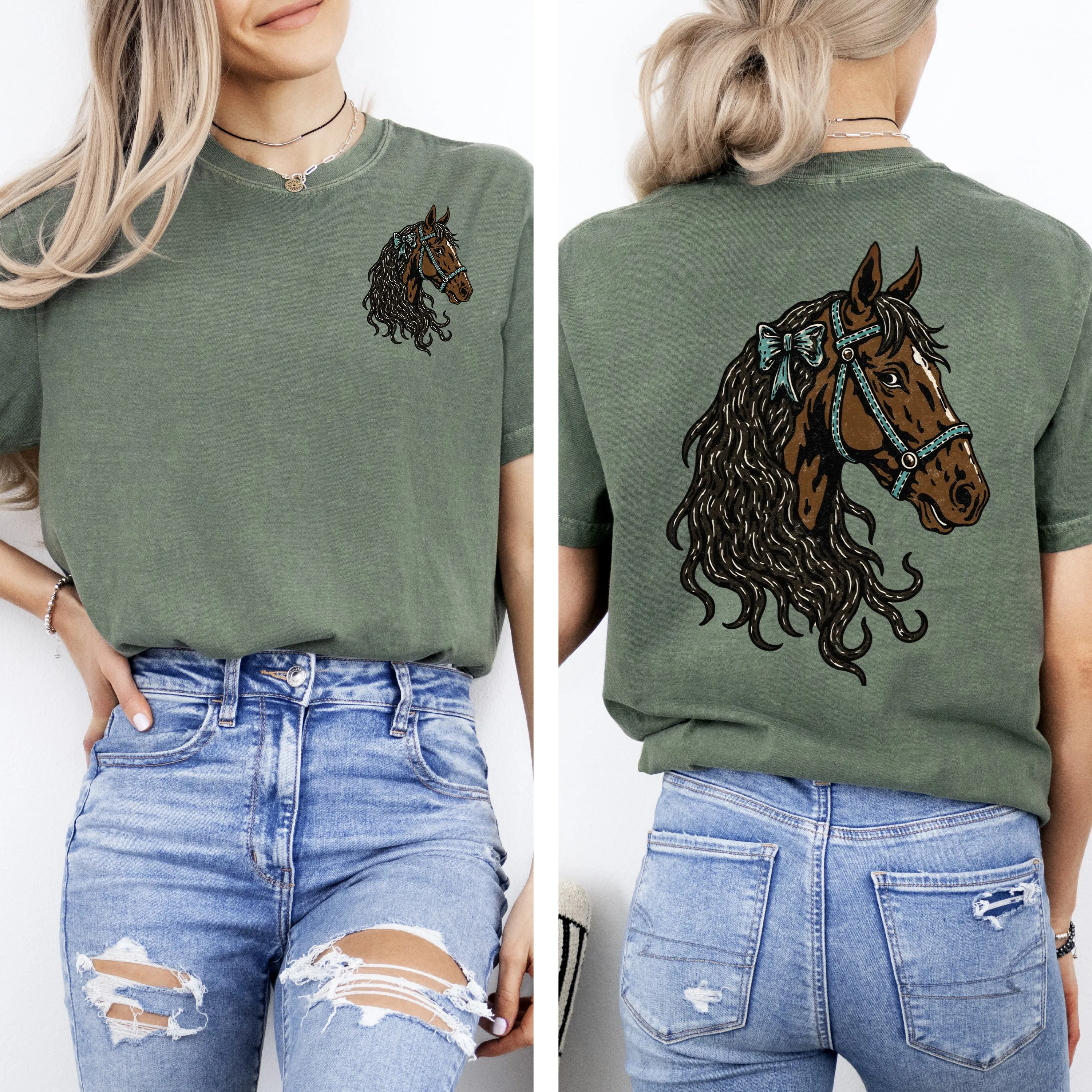 Adorable Horse, Bow, Western, Horse Girl, Front and Back, Comfort Colors T-Shirt sold by Refinery Number One product image thumbnail 4