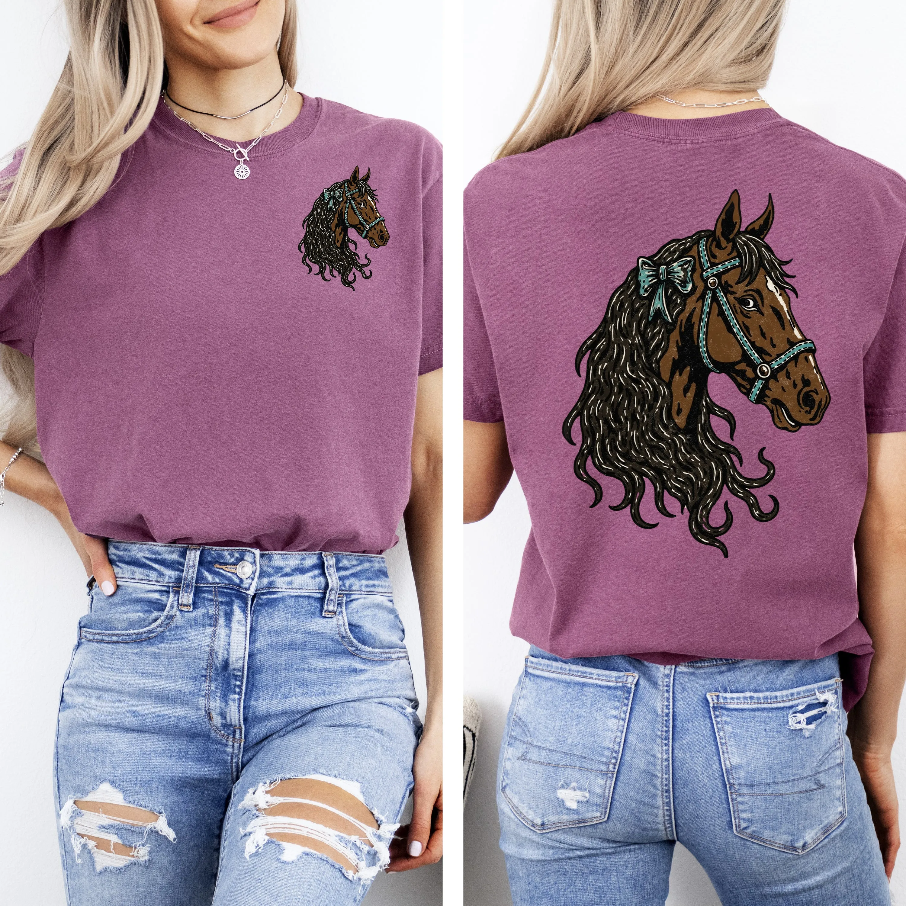 Adorable Horse, Bow, Western, Horse Girl, Front and Back, Comfort Colors T-Shirt sold by Refinery Number One product image thumbnail 5