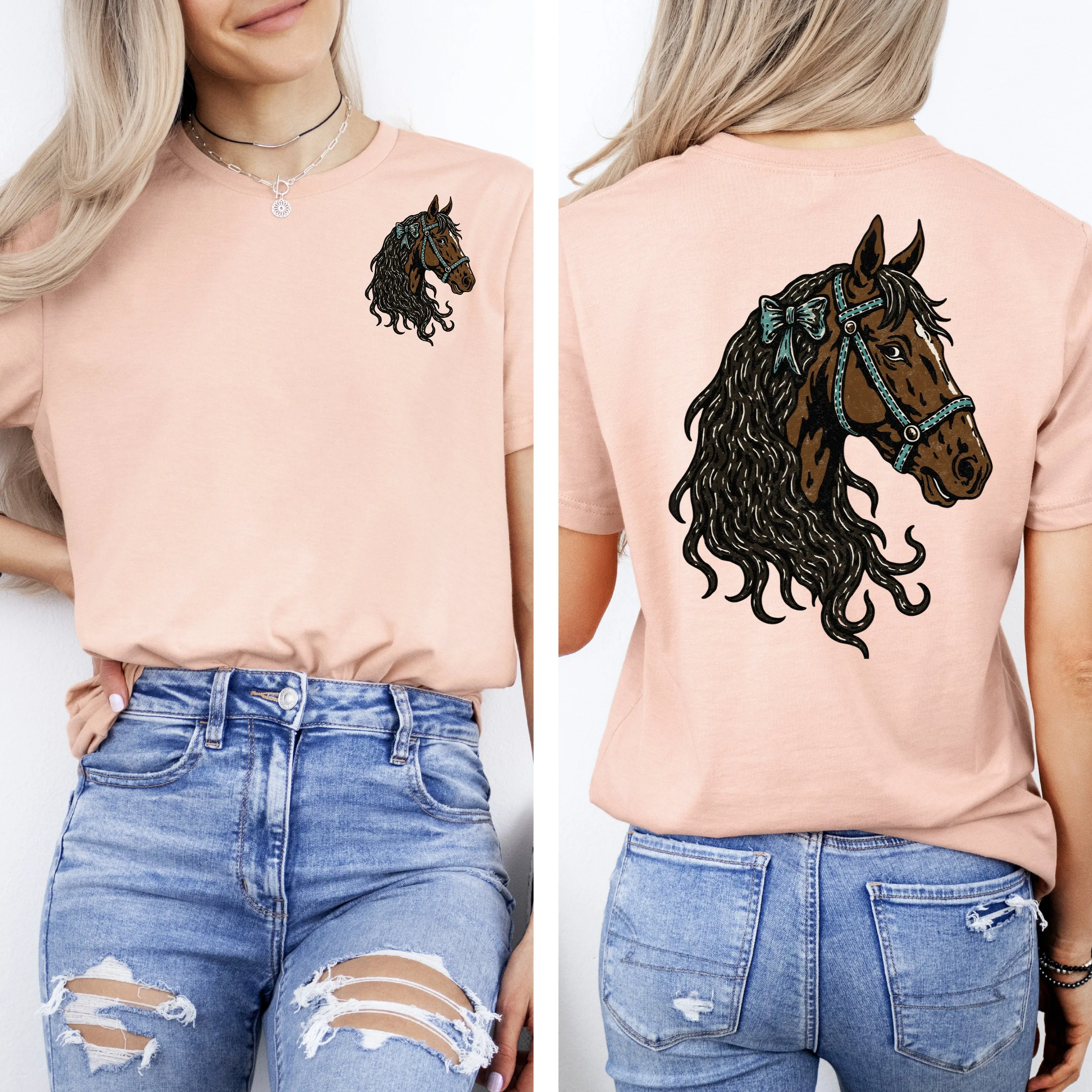 Adorable Horse, Bow, Western, Horse Girl, Front and Back, Comfort Colors T-Shirt sold by Refinery Number One product image thumbnail 2