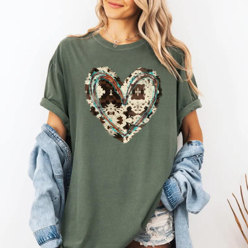 Western Heart, Cowhide Print, Valentine's Day, Love, Comfort Colors T-Shirt sold by Refinery Number One