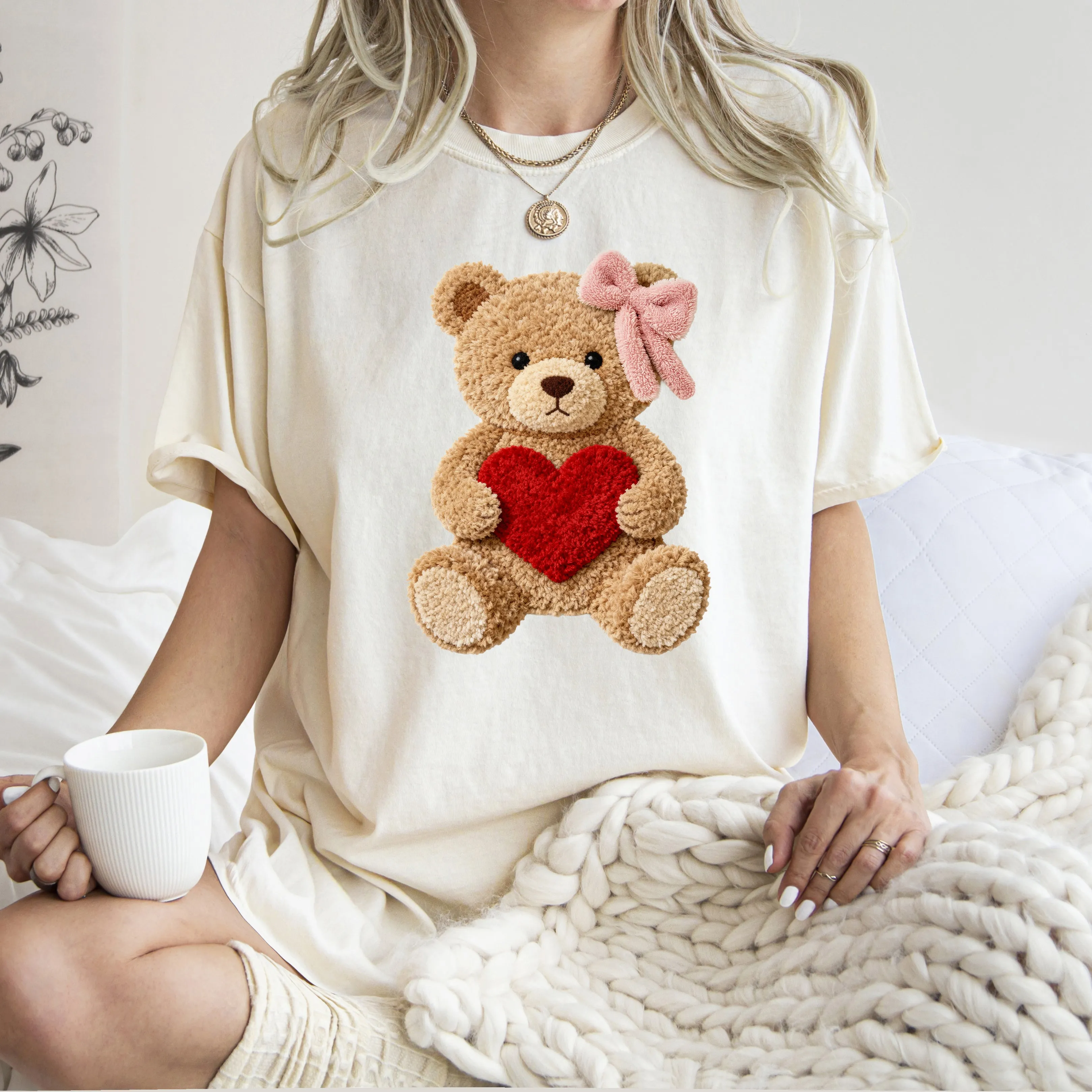 Teddy Bear, Faux Yarn Print, Adorable Valentine's Day, Love, 2026 Trend, Comfort Colors T-Shirt sold by Refinery Number One product image thumbnail 3