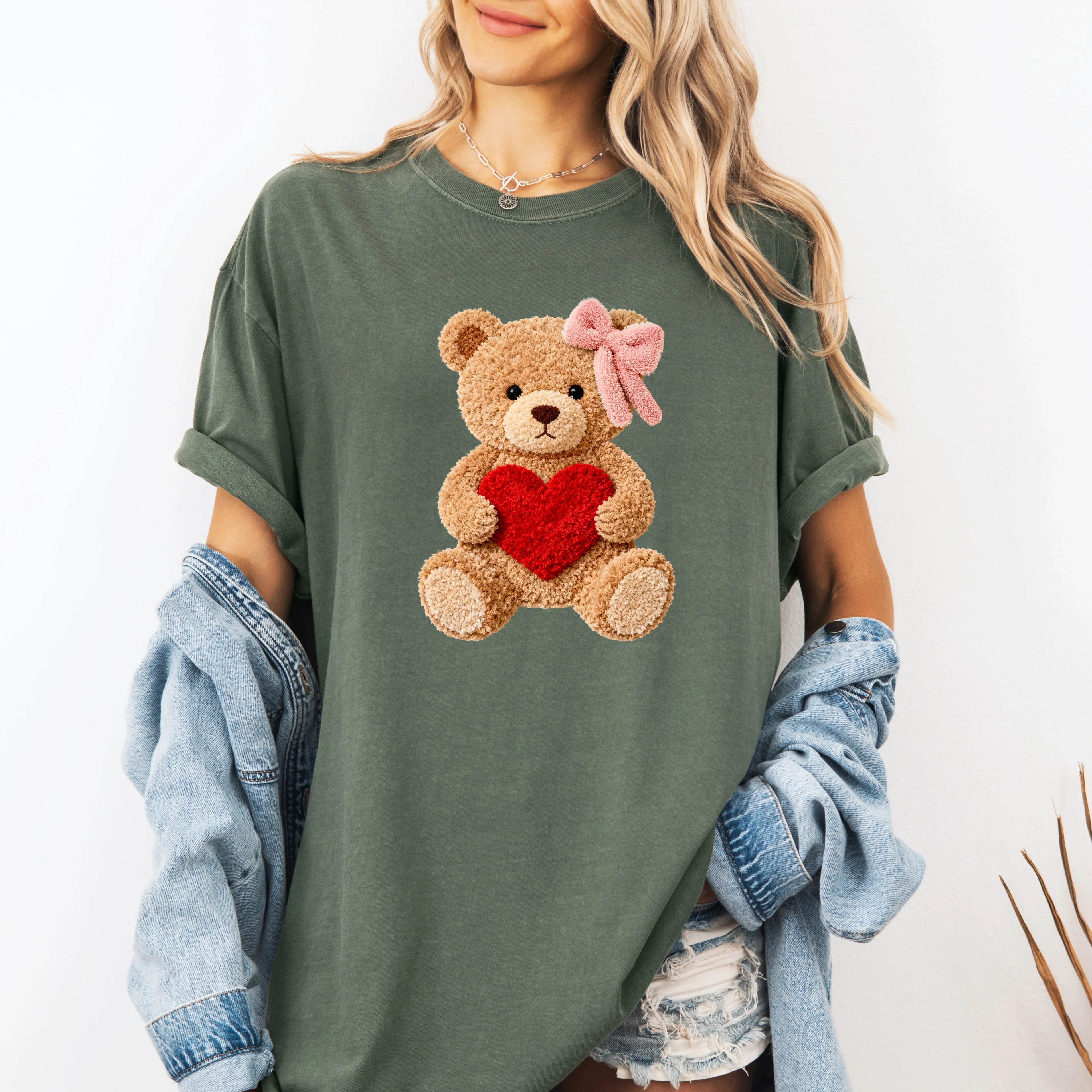 Teddy Bear, Faux Yarn Print, Adorable Valentine's Day, Love, 2026 Trend, Comfort Colors T-Shirt sold by Refinery Number One product image thumbnail 2