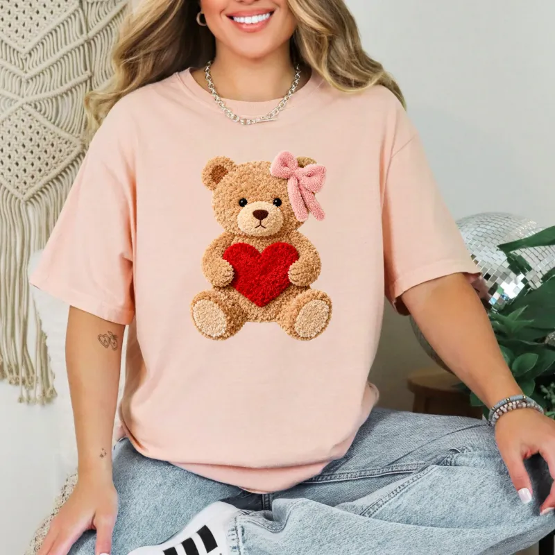 Teddy Bear, Faux Yarn Print, Adorable Valentine's Day, Love, 2026 Trend, Comfort Colors T-Shirt sold by Refinery Number One