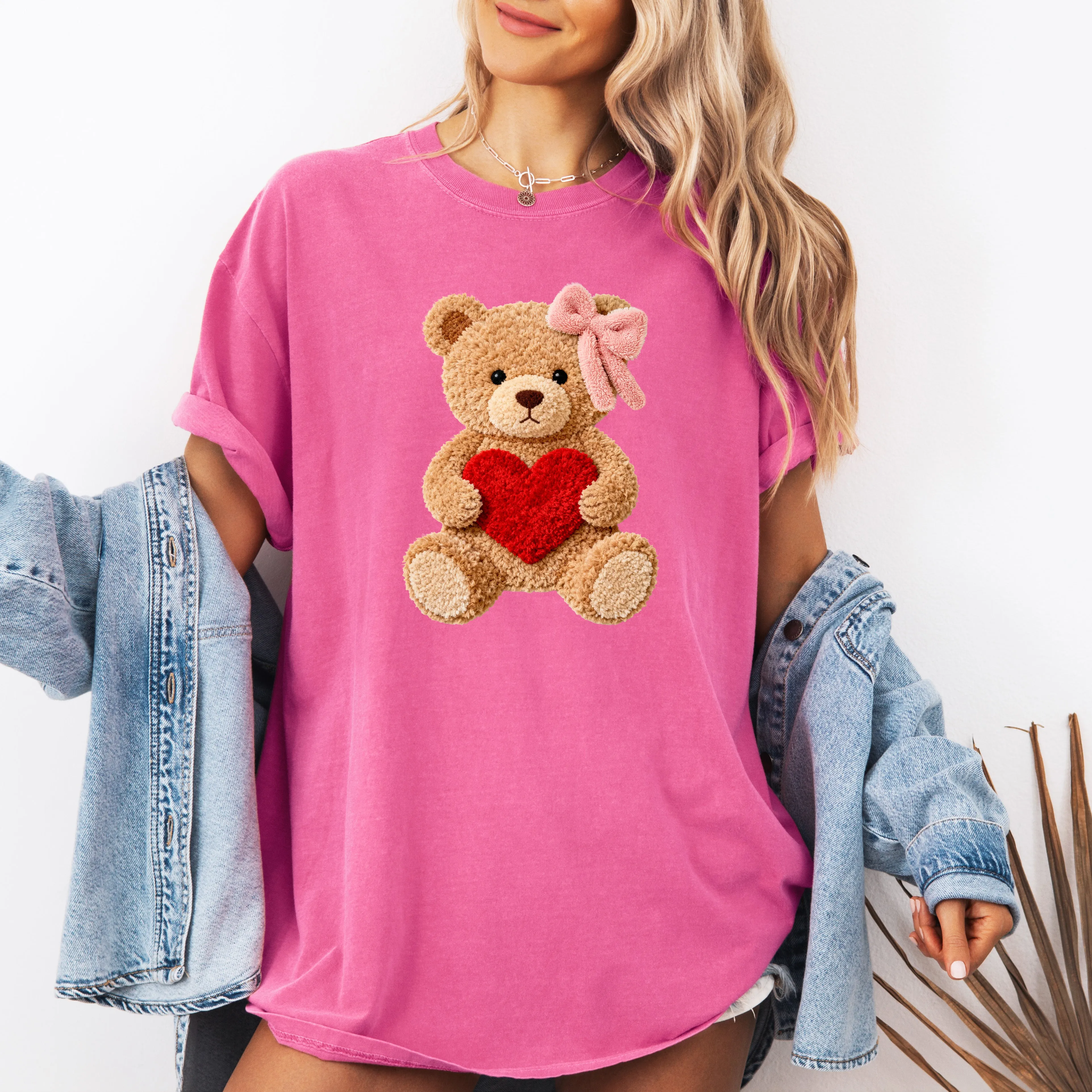 Teddy Bear, Faux Yarn Print, Adorable Valentine's Day, Love, 2026 Trend, Comfort Colors T-Shirt sold by Refinery Number One product image thumbnail 5