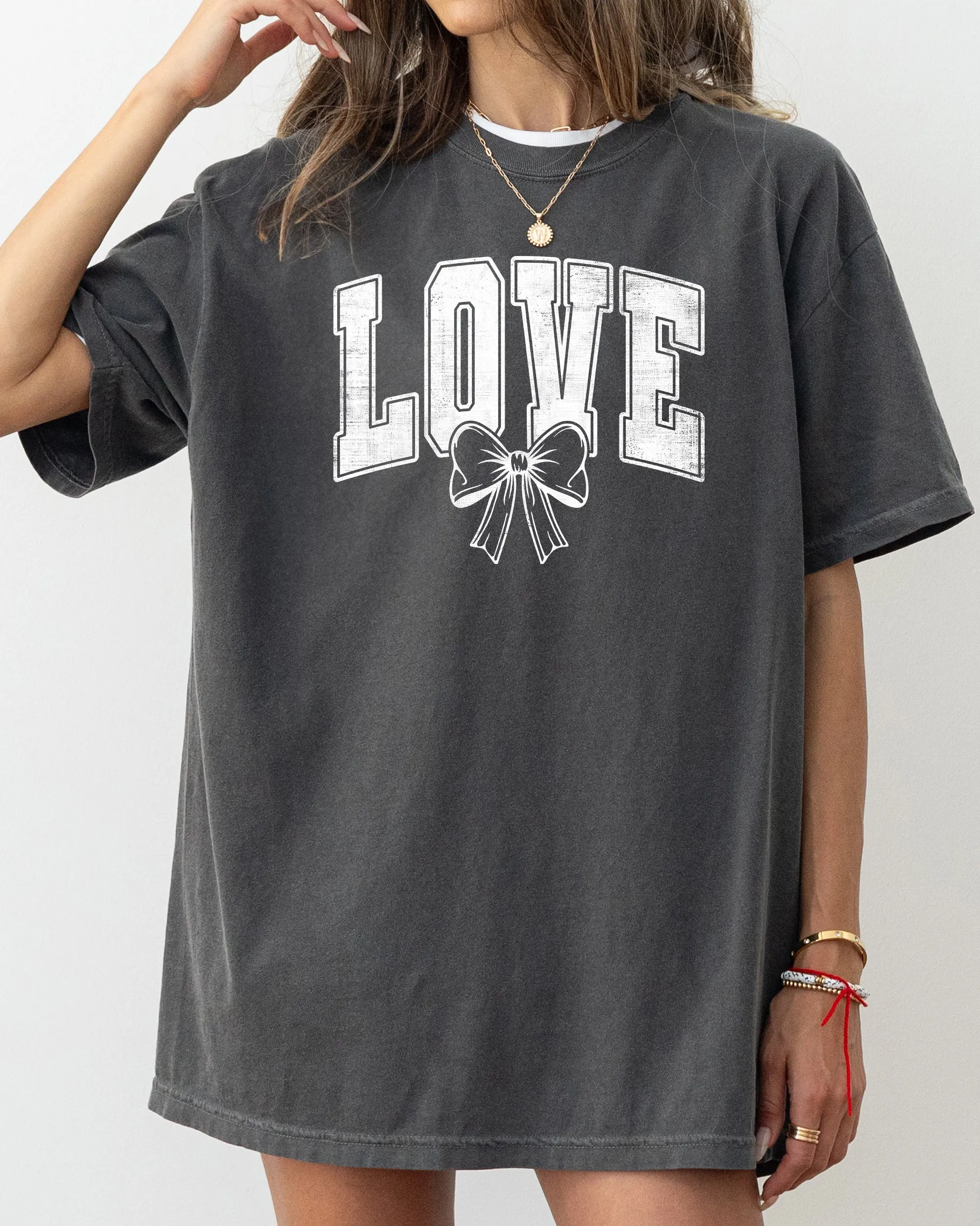 Love, Retro Bow, Valentine's Day, Ribbons, Varsity, Comfort Colors T-Shirt sold by Refinery Number One product image thumbnail 2