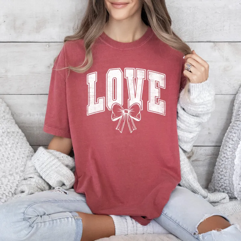 Love, Retro Bow, Valentine's Day, Ribbons, Varsity, Comfort Colors T-Shirt sold by Refinery Number One
