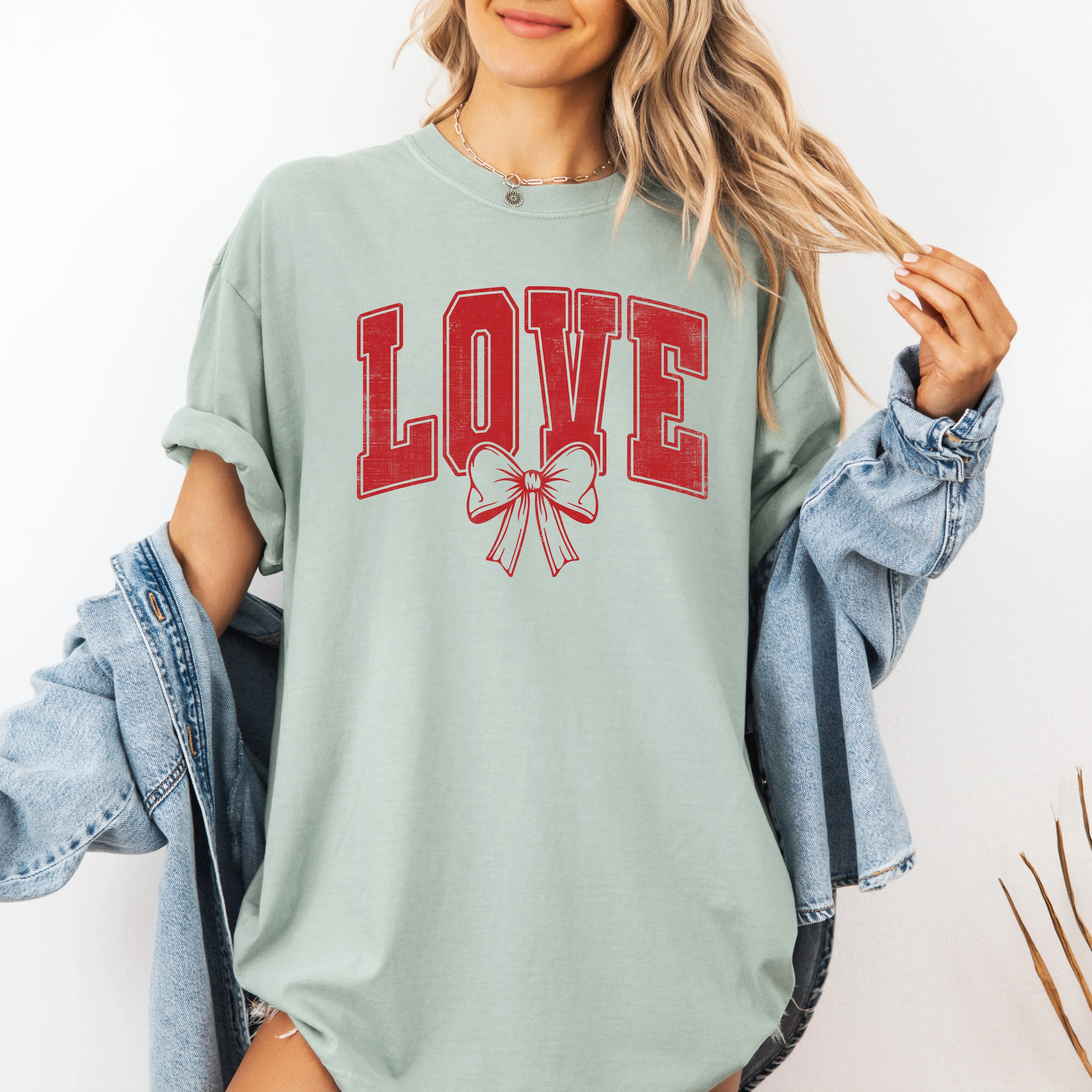 Love, Retro Bow, Valentine's Day, Ribbons, Varsity, Comfort Colors T-Shirt sold by Refinery Number One product image thumbnail 4