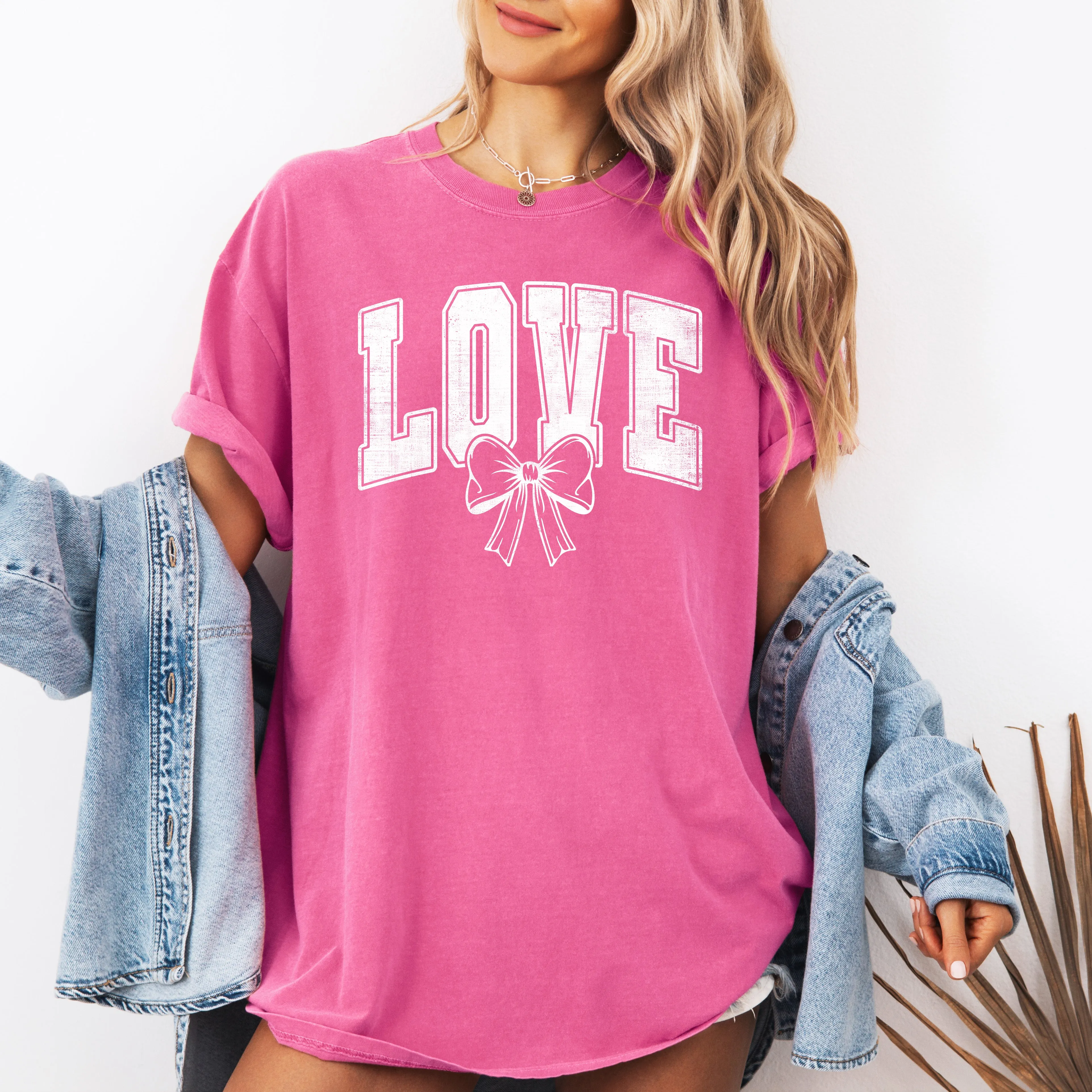 Love, Retro Bow, Valentine's Day, Ribbons, Varsity, Comfort Colors T-Shirt sold by Refinery Number One product image thumbnail 5