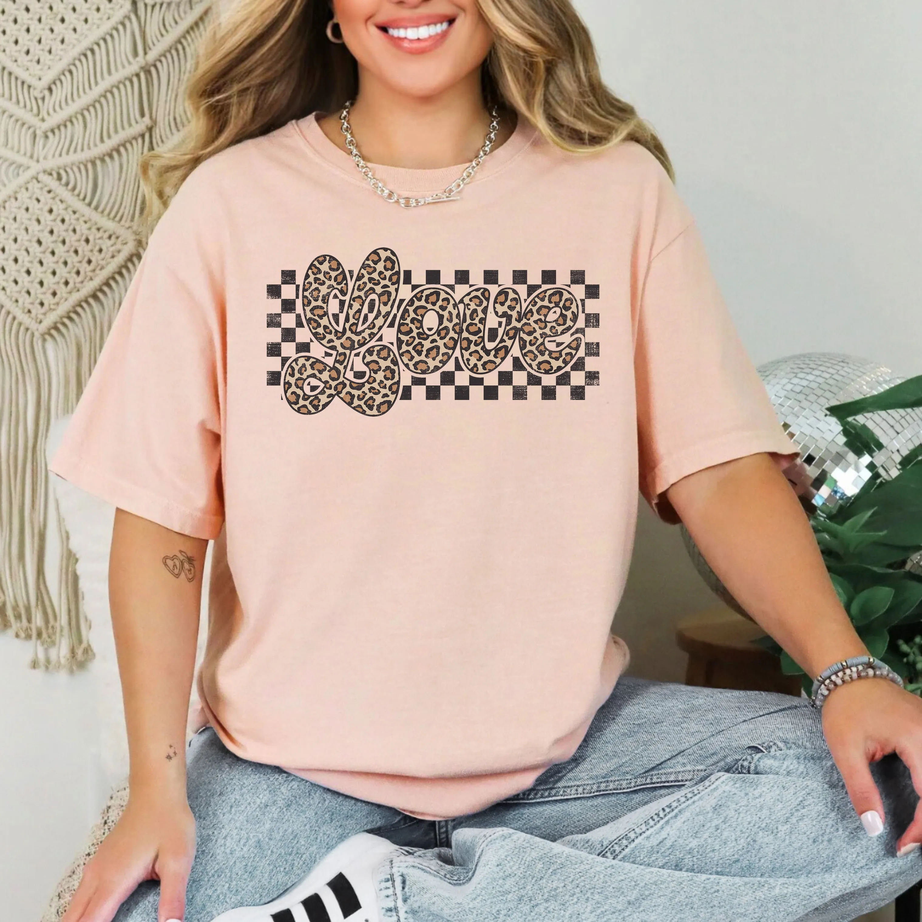 Love, Checkered, Leopard Print, Classic Valentine's Day, Comfort Colors T-Shirt sold by Refinery Number One product image thumbnail 2