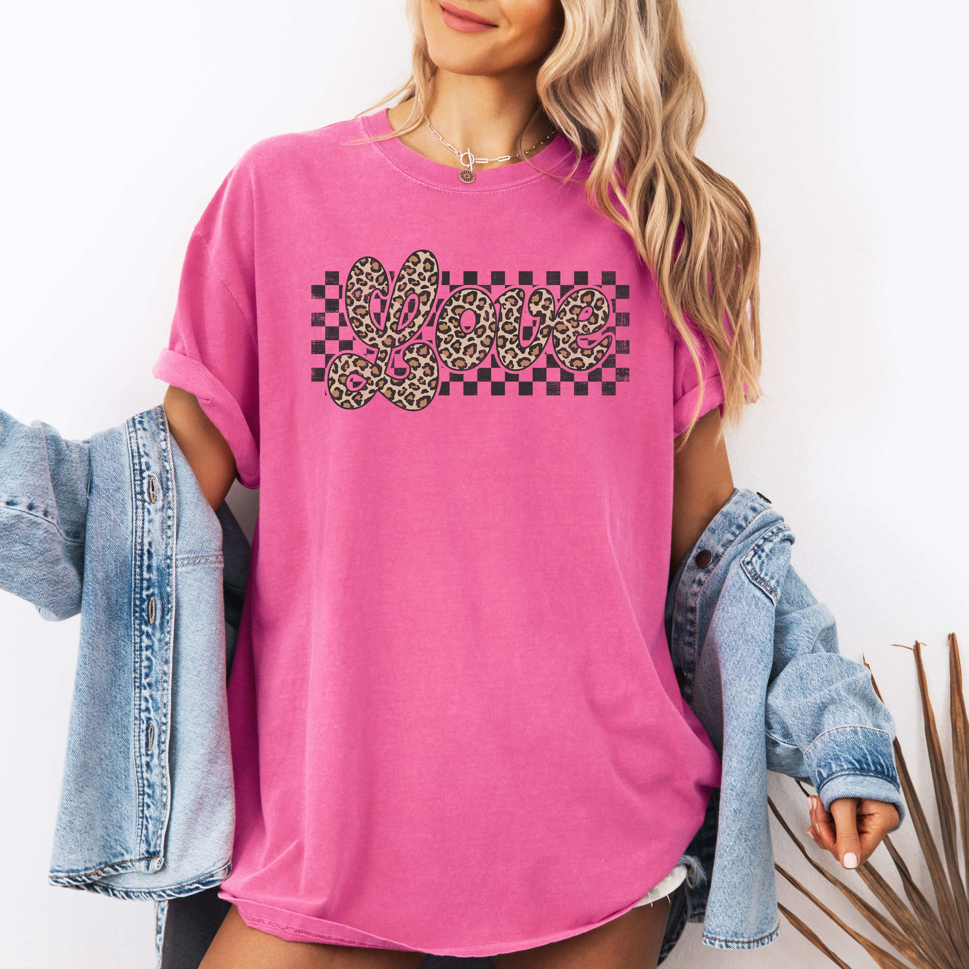 Love, Checkered, Leopard Print, Classic Valentine's Day, Comfort Colors T-Shirt sold by Refinery Number One product image thumbnail 5