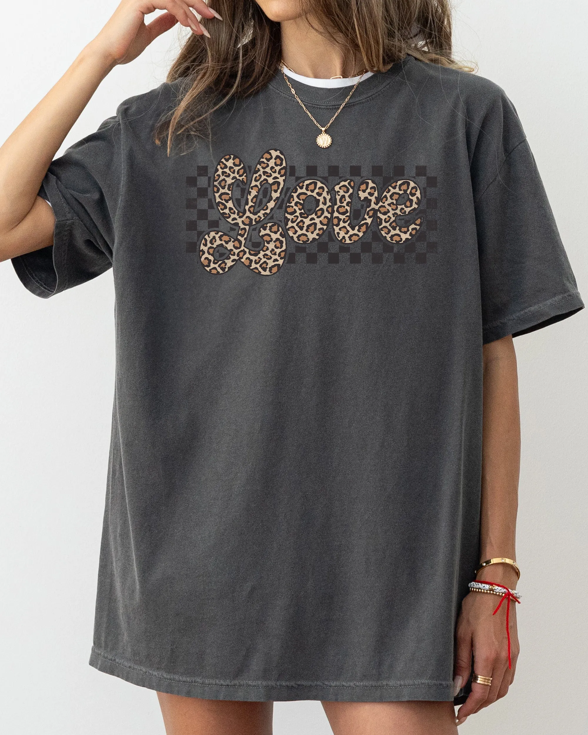 Love, Checkered, Leopard Print, Classic Valentine's Day, Comfort Colors T-Shirt sold by Refinery Number One product image thumbnail 4