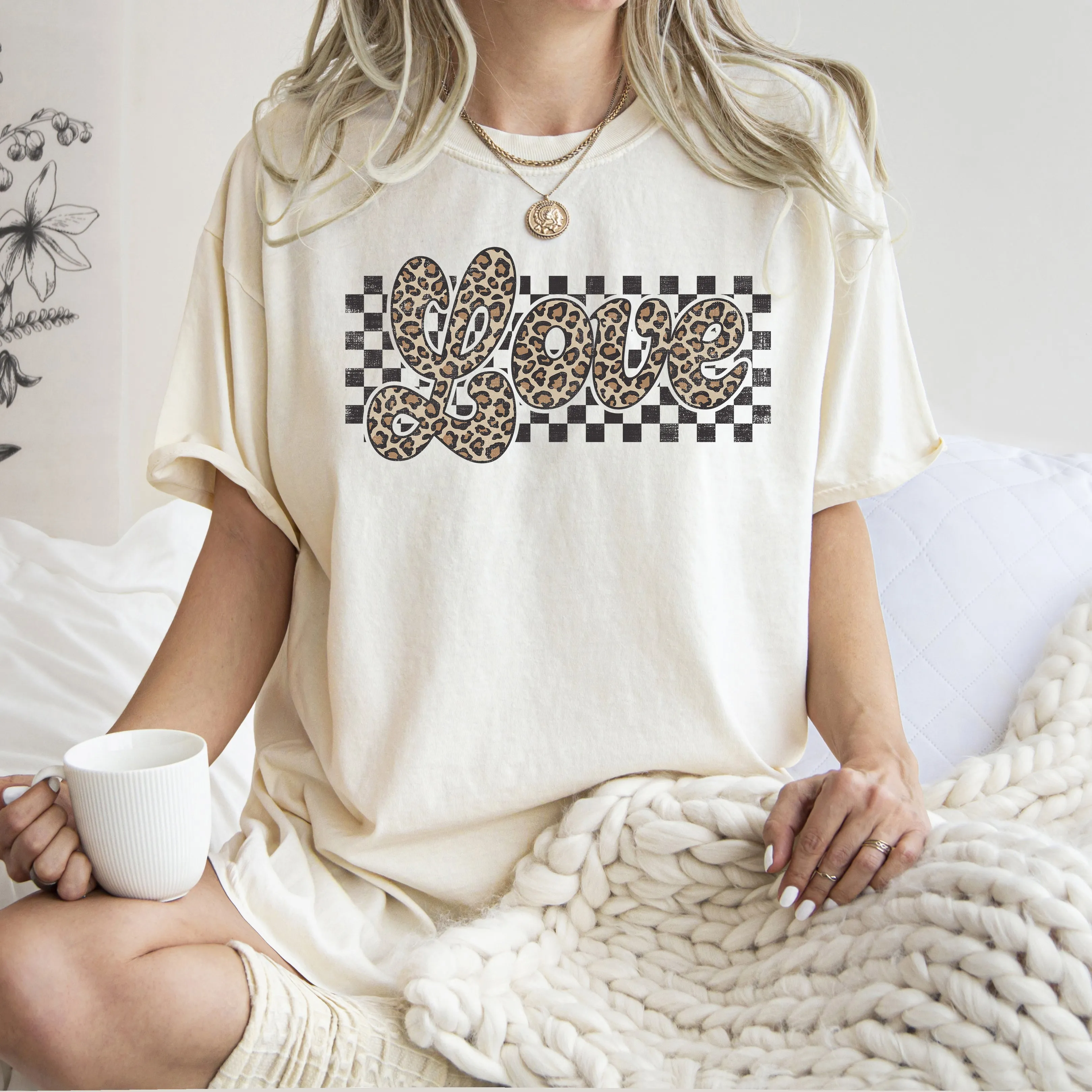 Love, Checkered, Leopard Print, Classic Valentine's Day, Comfort Colors T-Shirt sold by Refinery Number One product image thumbnail 3