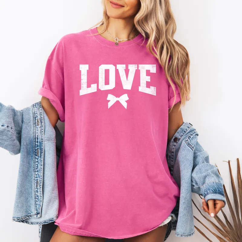 Love, Bow, Varsity, Valentine's Day, Comfort Colors T-Shirt sold by Refinery Number One